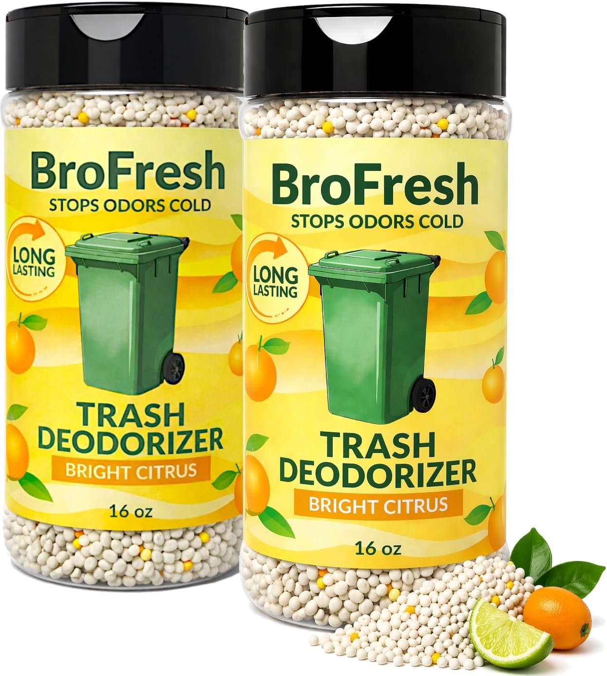 BroFresh Garbage Can Deodorizer, Neutralizes Odor, Absorbs Moisture & Releases Long-Lasting Scent, Safe & Non-Toxic, Trash Can Odor Eliminator (16 oz Twin, Citrus)