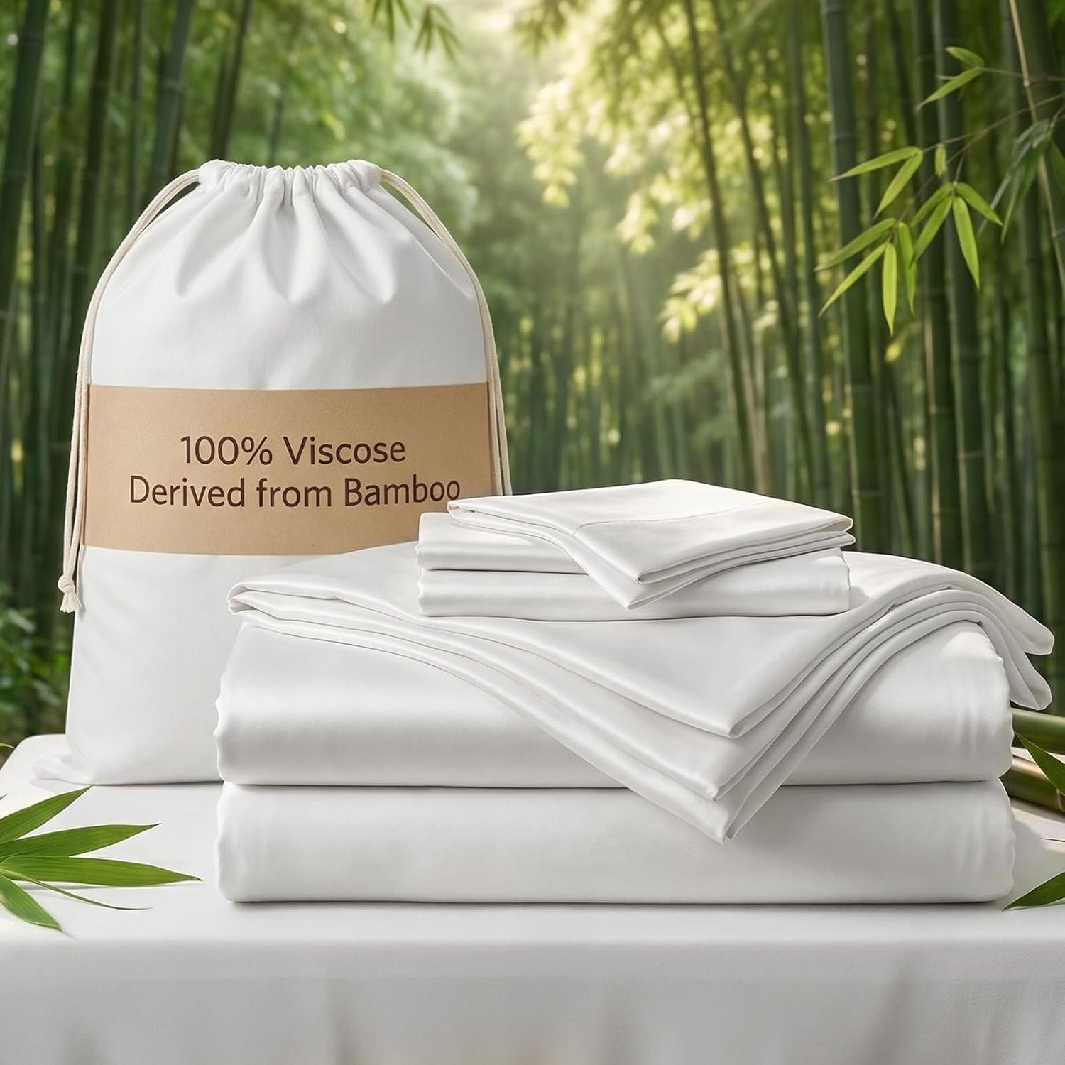 TWK Real 100% Viscose Derived from Bamboo Sheets Set King Size, Cooling Silky Soft for Hot Sleeper, Luxury with Breathable & Moisture Wicking Fabric, 18″ Deep Pocket with Corner Straps(White, King)