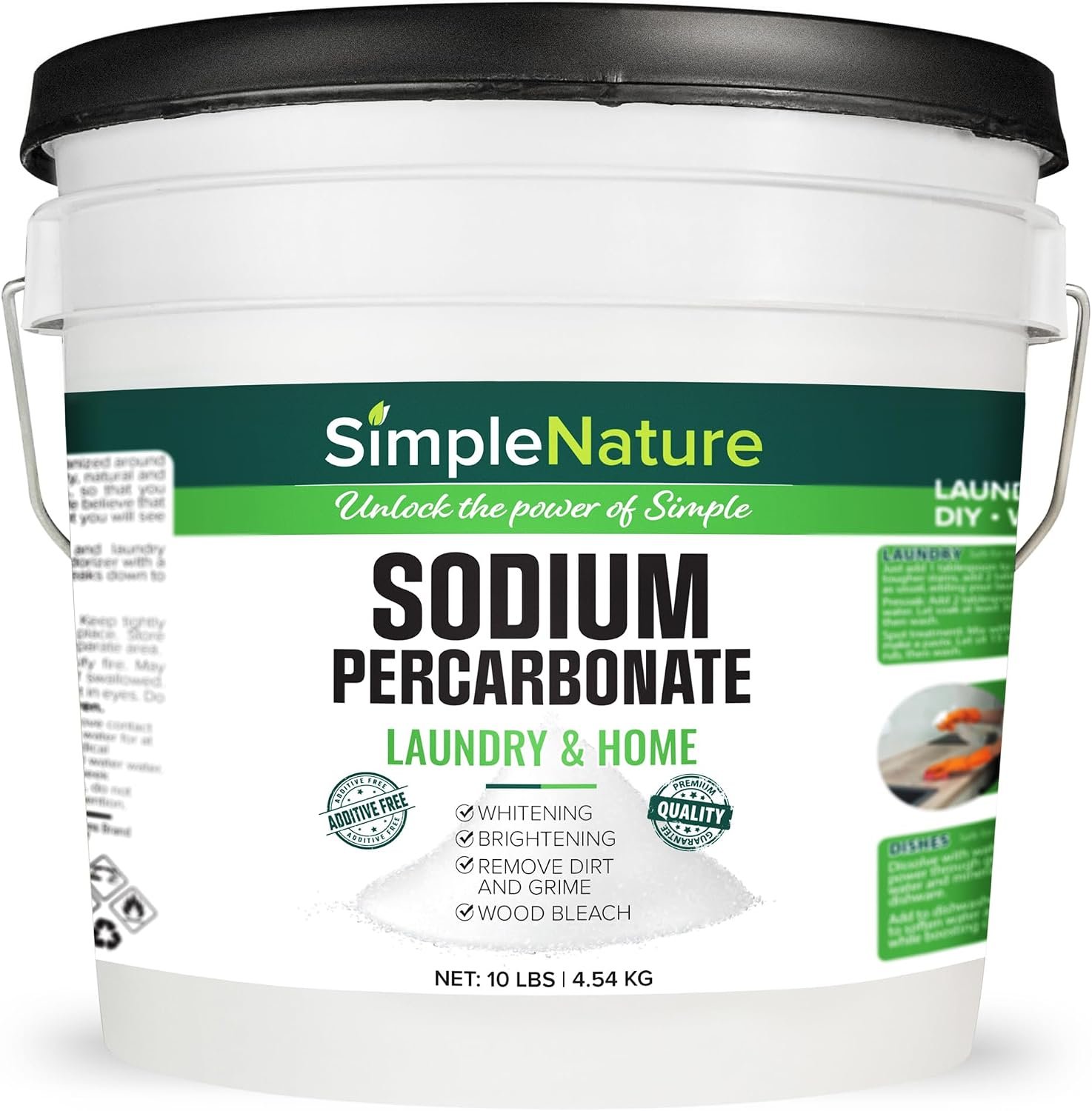 SimpleNature Sodium Percarbonate (10 lbs) – Versatile Scent-Free Cleaner for Home, Laundry, and Decking – Pure Oxygen Bleach – Convenient Resealable Container