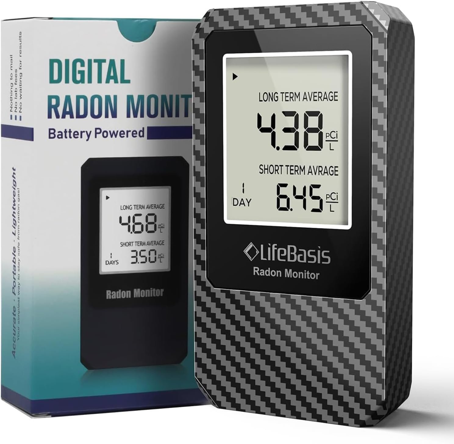 LifeBasis Radon Detector, Portable Radon Tester for Home, 0-500 pCi/L Range
