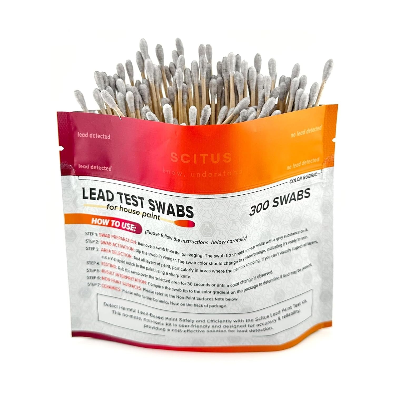 Scitus Know, Understand Lead Test Kit (300 Rapid Testing Swabs) 30-Second Results, Vinegar Activated, Home Use for Painted Surfaces, Walls, Trim, Doors, Furniture