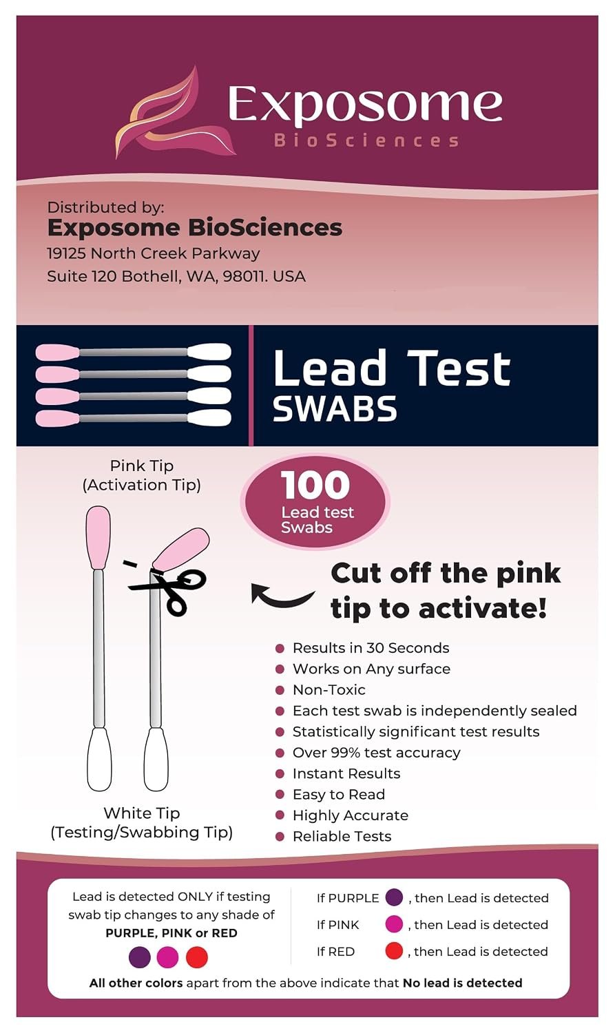 Lead Test Kit for Home Use – New and Improved Lab Grade Lead Tesing Swabs for Testing Lead on All Hard Surfaces (100 Test Swabs)