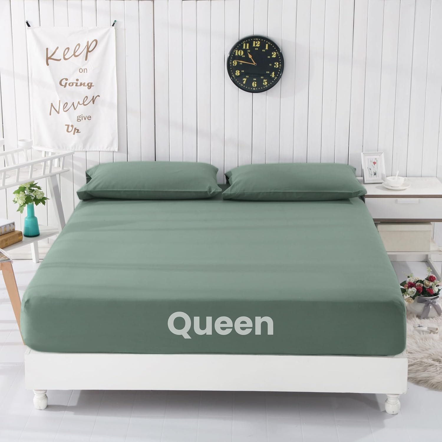 Grounding Fitted Sheets, Queen Size, 90% Organic Cotton + 10% Pure Silver Fiber, Earthing Bed Sheet with Connect Cord, Conductive Grounding Sheet for Better Sleep, Green