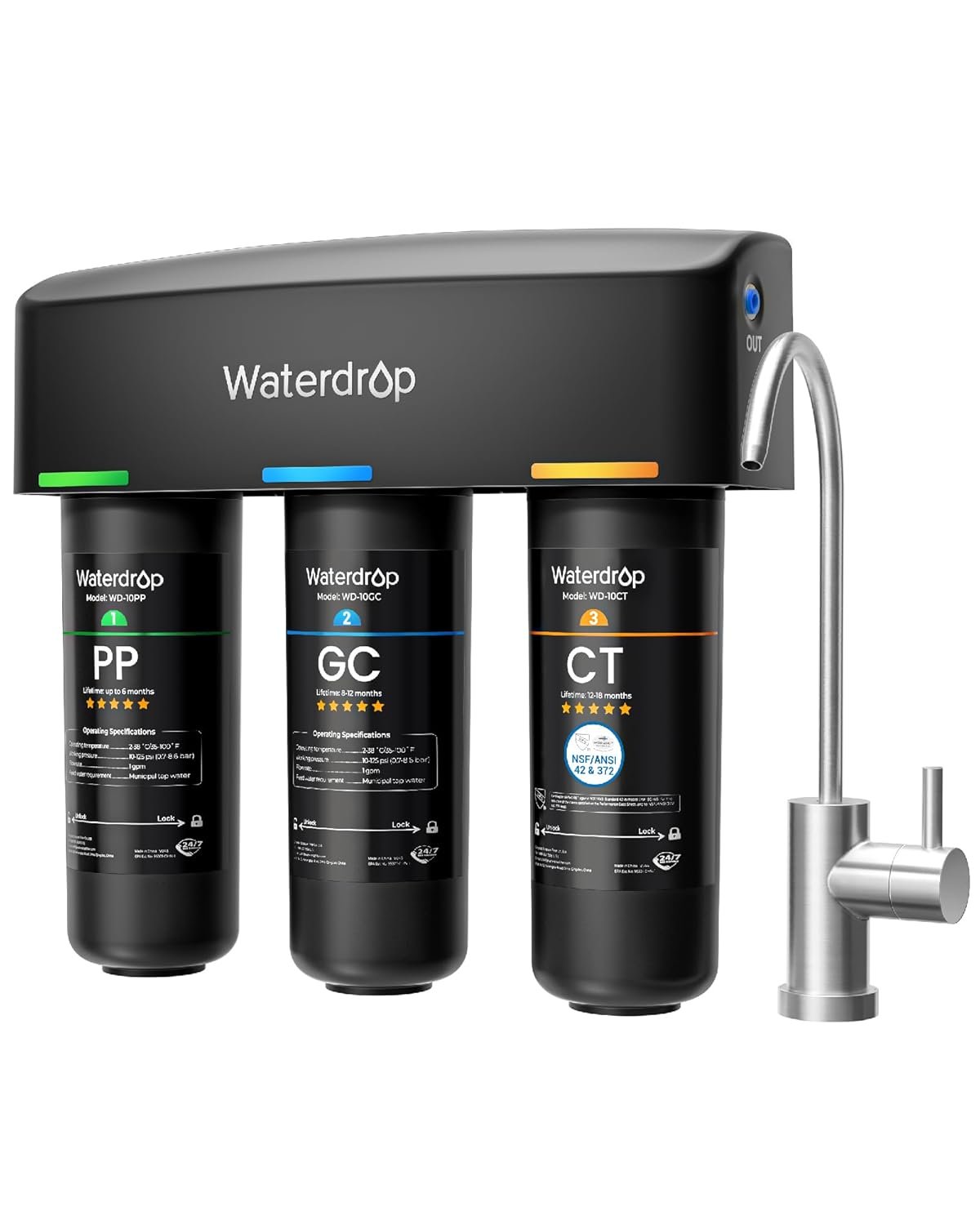 Waterdrop TSB 8 Layer Under Sink Water Filter System, with Dedicated Faucet
