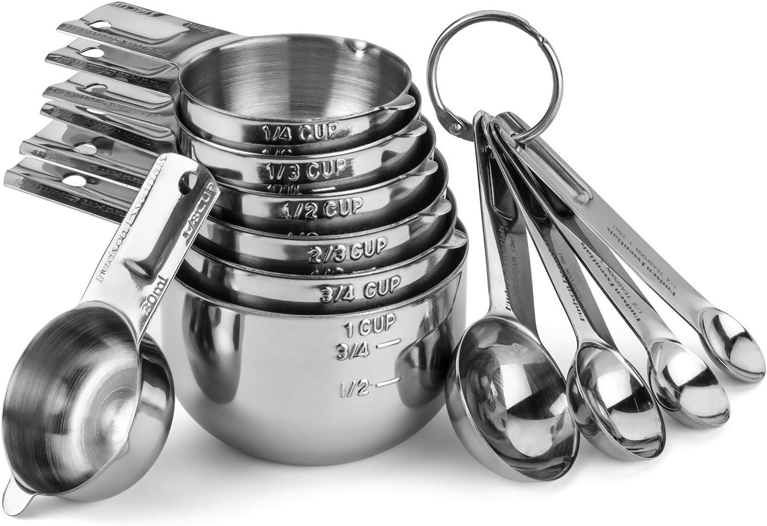 Hudson Essentials Stainless Steel Measuring Cups and Spoons Set – Stackable Set with Spout (11 Piece Set)