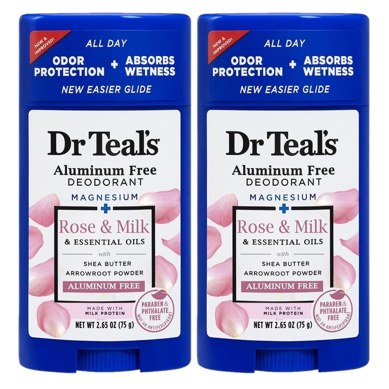 Dr. Teal’s Rose & Milk Deodorant Gift Set (2 Pack, 2.65oz Ea) – Rose & Milk Formula – Aluminum Free with Magnesium – Essential Oils, Shea Butter & Arrowroot Powder Absorb Moisture, Keep Skin Healthy