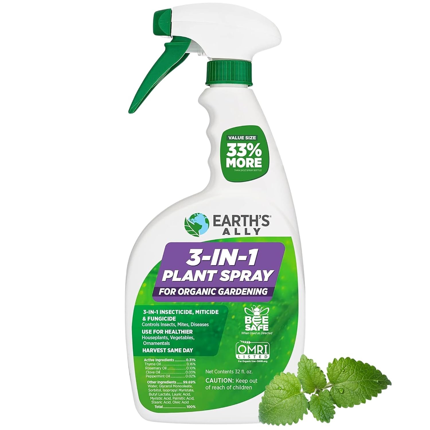 Earth’s Ally 3-in-1 Plant Spray for Pests & Disease, 32 Oz