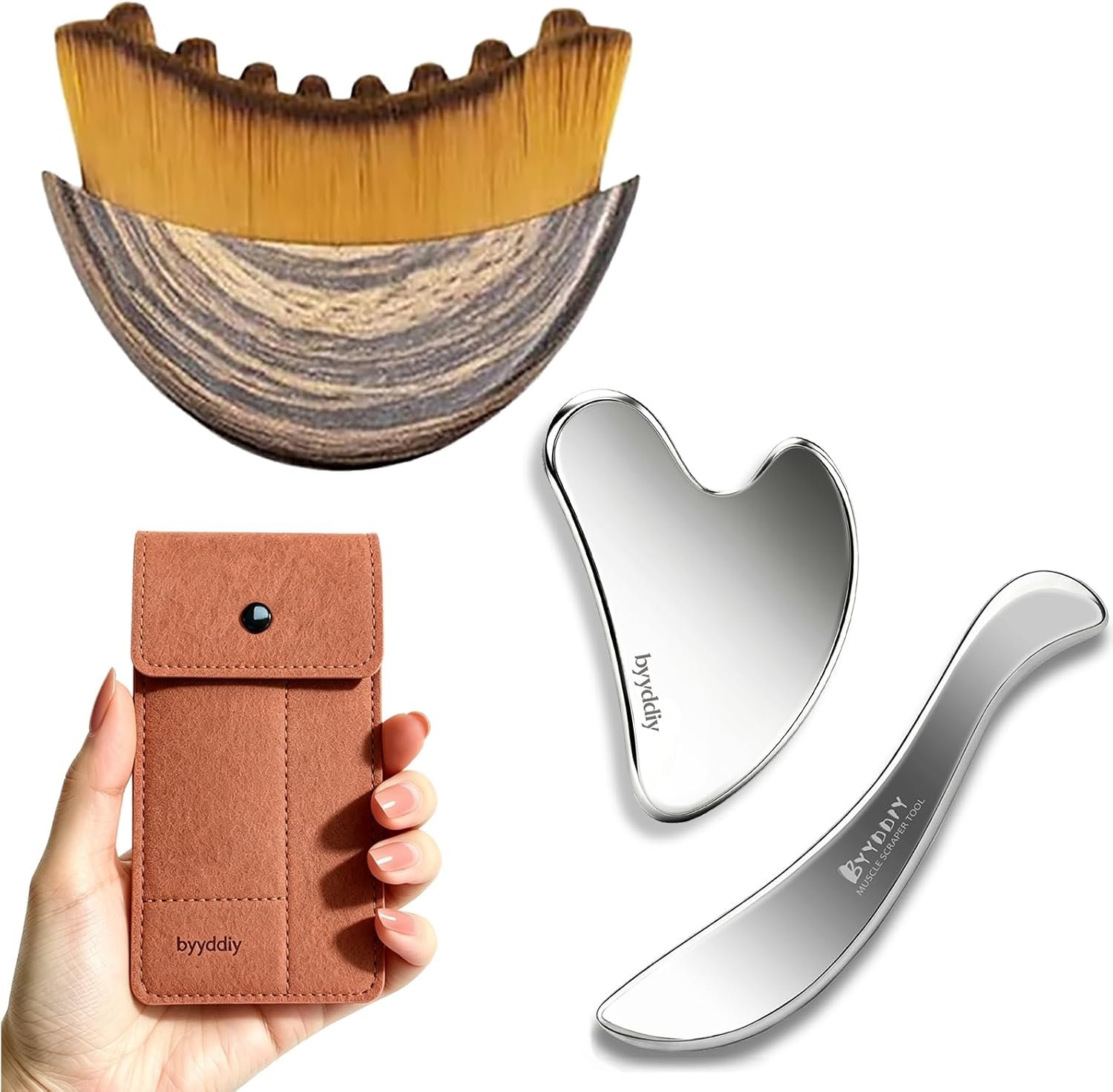 BYYDDIY-3 in1 Gua Sha Facial Tool Set & Lymphatic Contour Face Brush