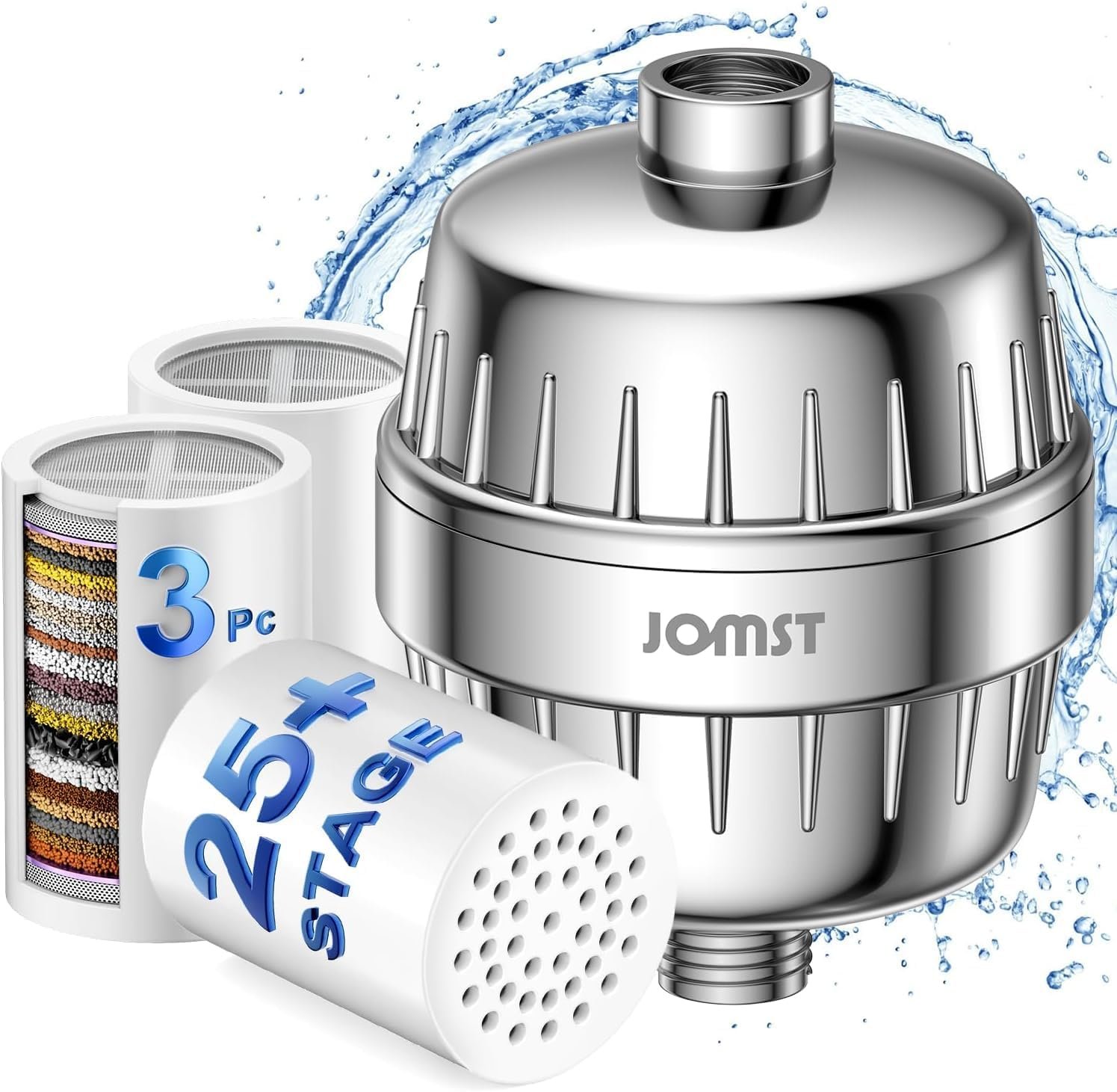 25 Stages Shower Filter with 3 Cores – Maximize Shower Sediment Filtration & Reduce 97.45% Chlorine in Shower Water – For Softer Skin & Shinier Hair – Model SA-001