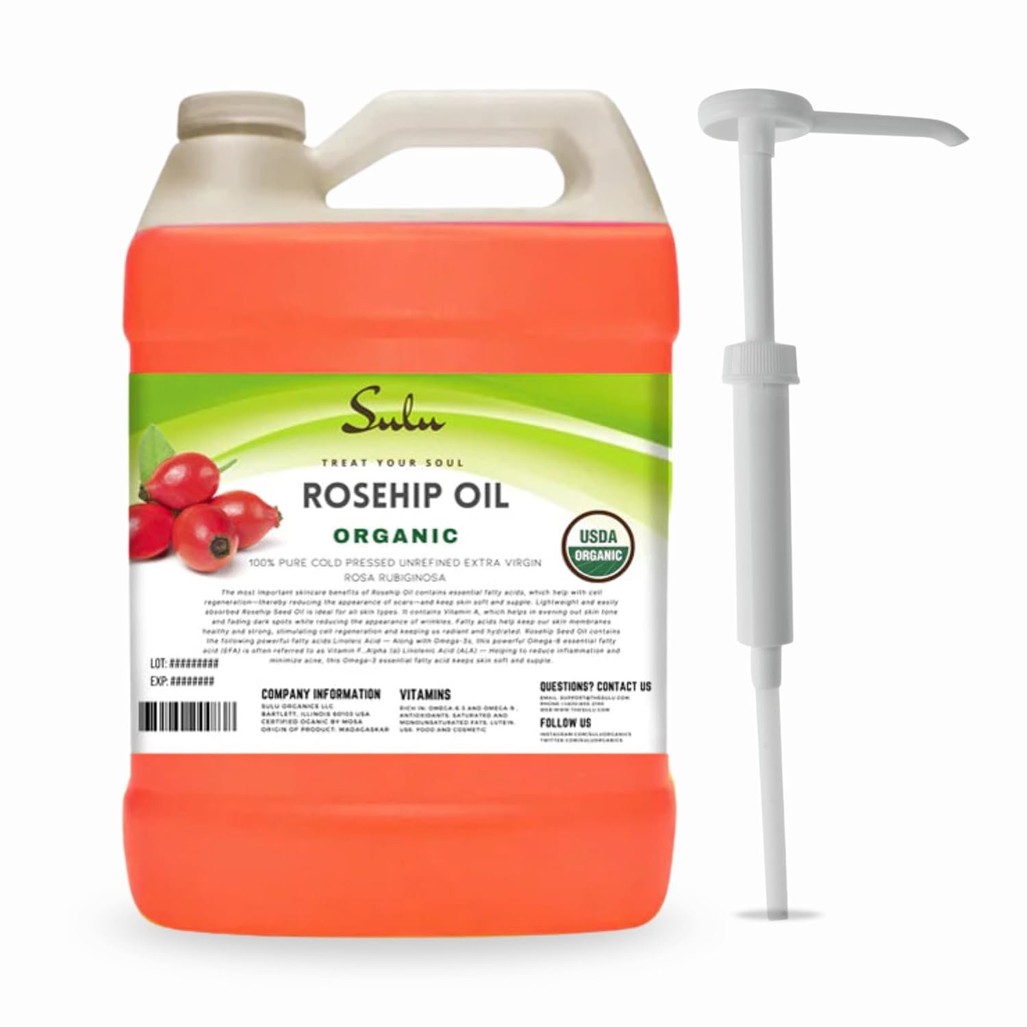 1 Gallon 100% Pure Organic Unrefined Extra Virgin Cold Pressed Rosehip Oil