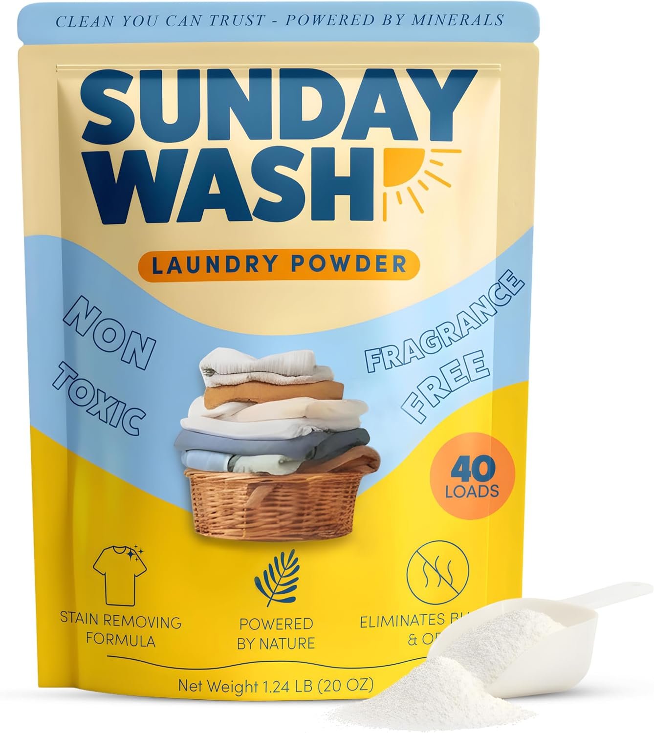 Natural Laundry Detergent Powder | Mineral Based, All Natural, Fragrance Free Household | Mineral Powered Deep Clean, Powder Laundry Detergent Safe for Sensitive Skin