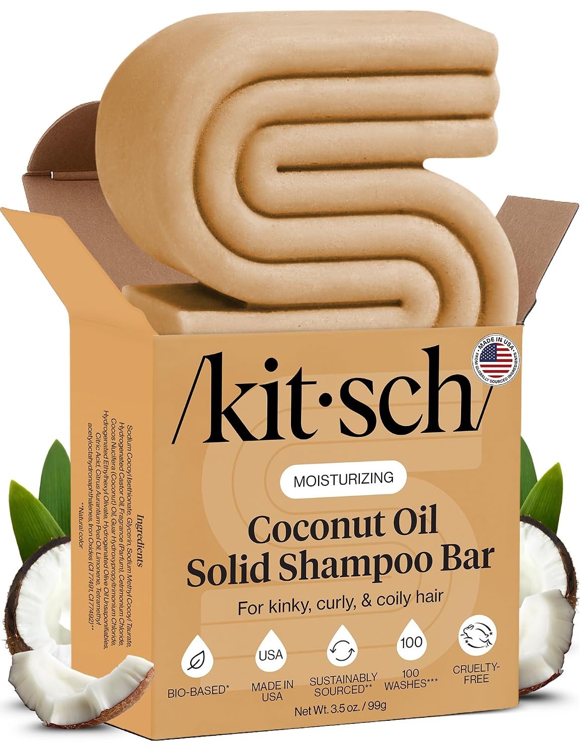 Kitsch Coconut Oil Shampoo Bar Soap – Curly Hair Shampoo – 3.5 oz