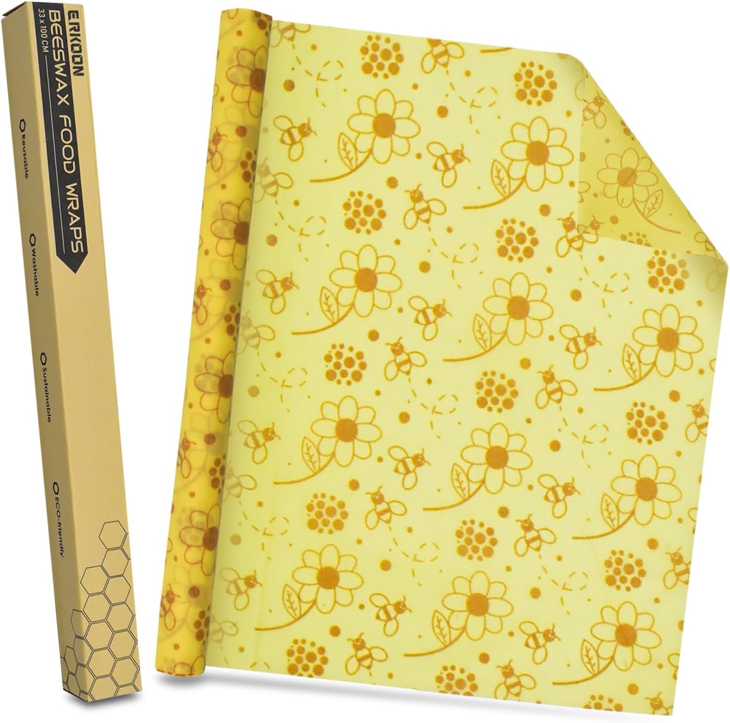 Reusable Beeswax Food Wraps, 13×39 Inch Eco-Friendly Beeswax Wraps for Bread Sustainable Food Storage Wraps Beeswax Paper Roll for Sandwich, Cheese