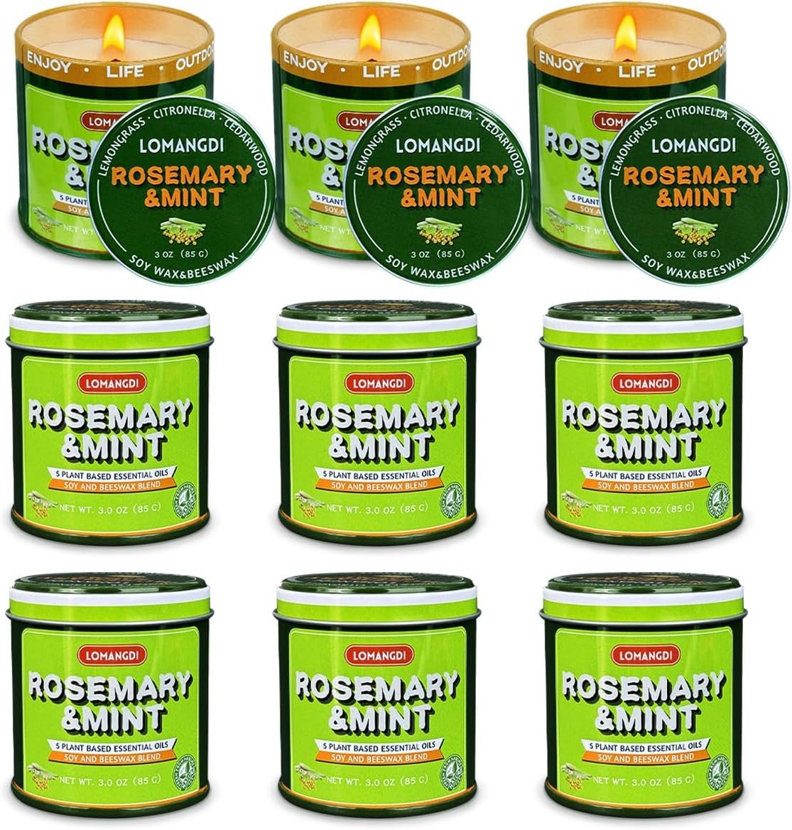 Rosemary Mint Scent Candles 9-Pack | 3oz Aromatherapy Candles | Made with Various Plant-Based Essential Oils and Soy/Beeswax Blend | 18 Hour Burn Time Indoor Outdoor Candle