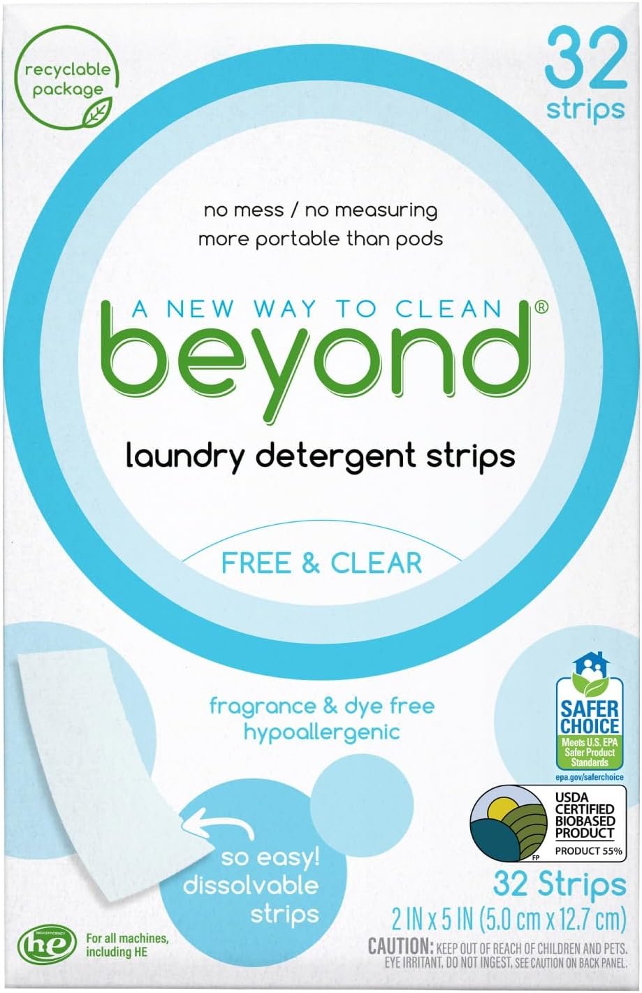 Beyond Laundry Detergent Strips – Free & Clear Eco-Friendly. [32 strips]