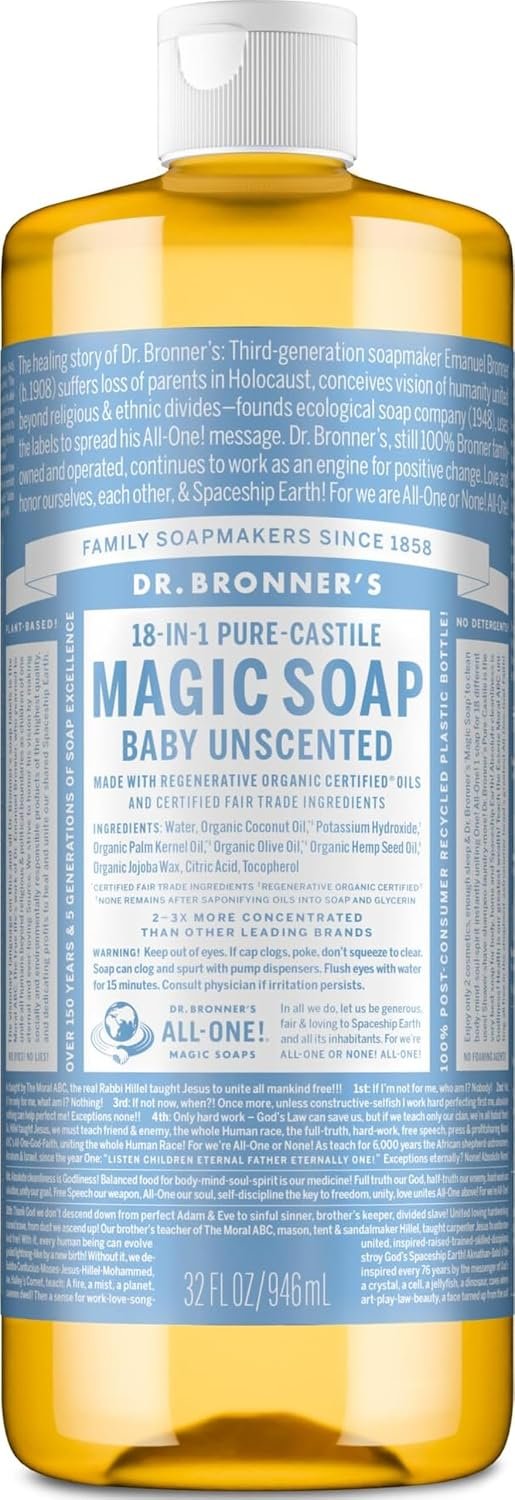 Dr. Bronner’s Baby Unscented Pure-Castile Liquid Soap, 32 oz