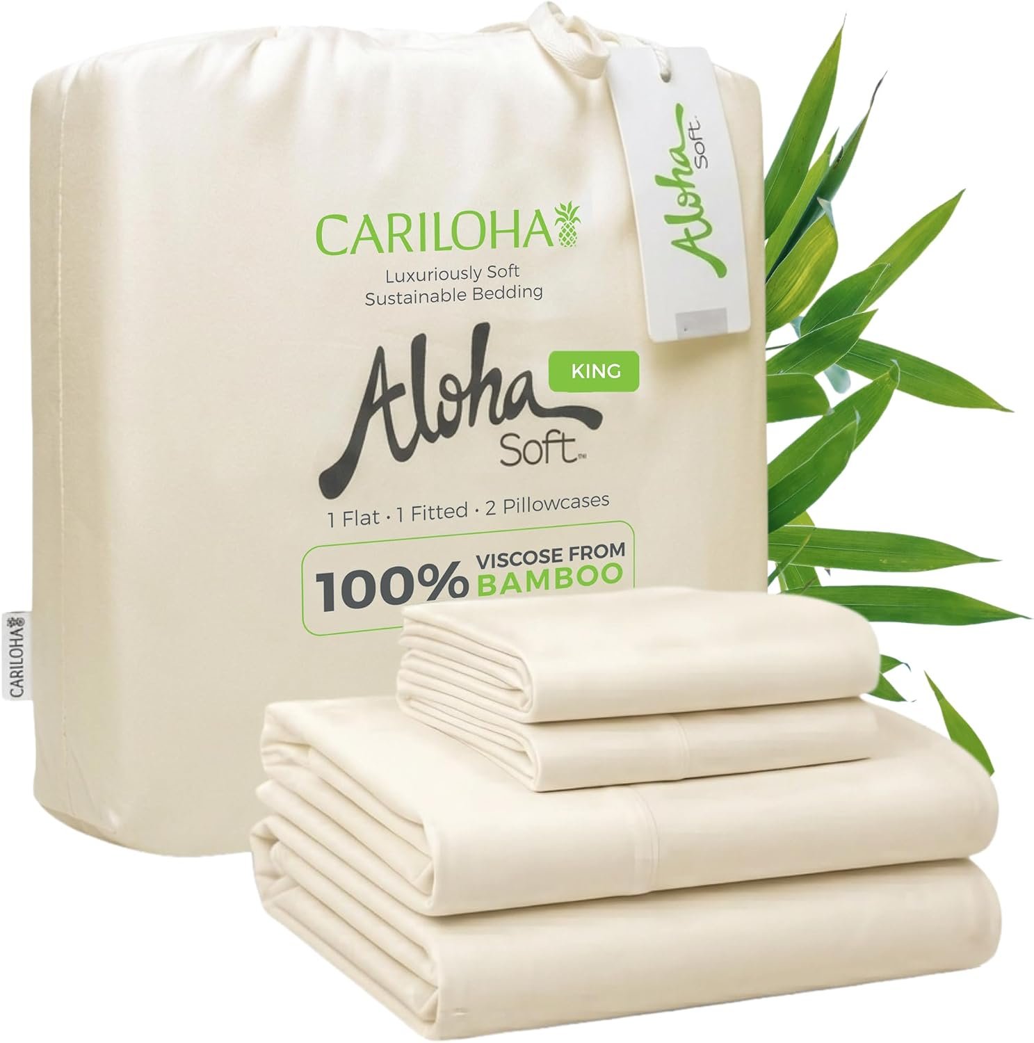 Cariloha Aloha Soft Bamboo Viscose Sheet Set – Natural – King