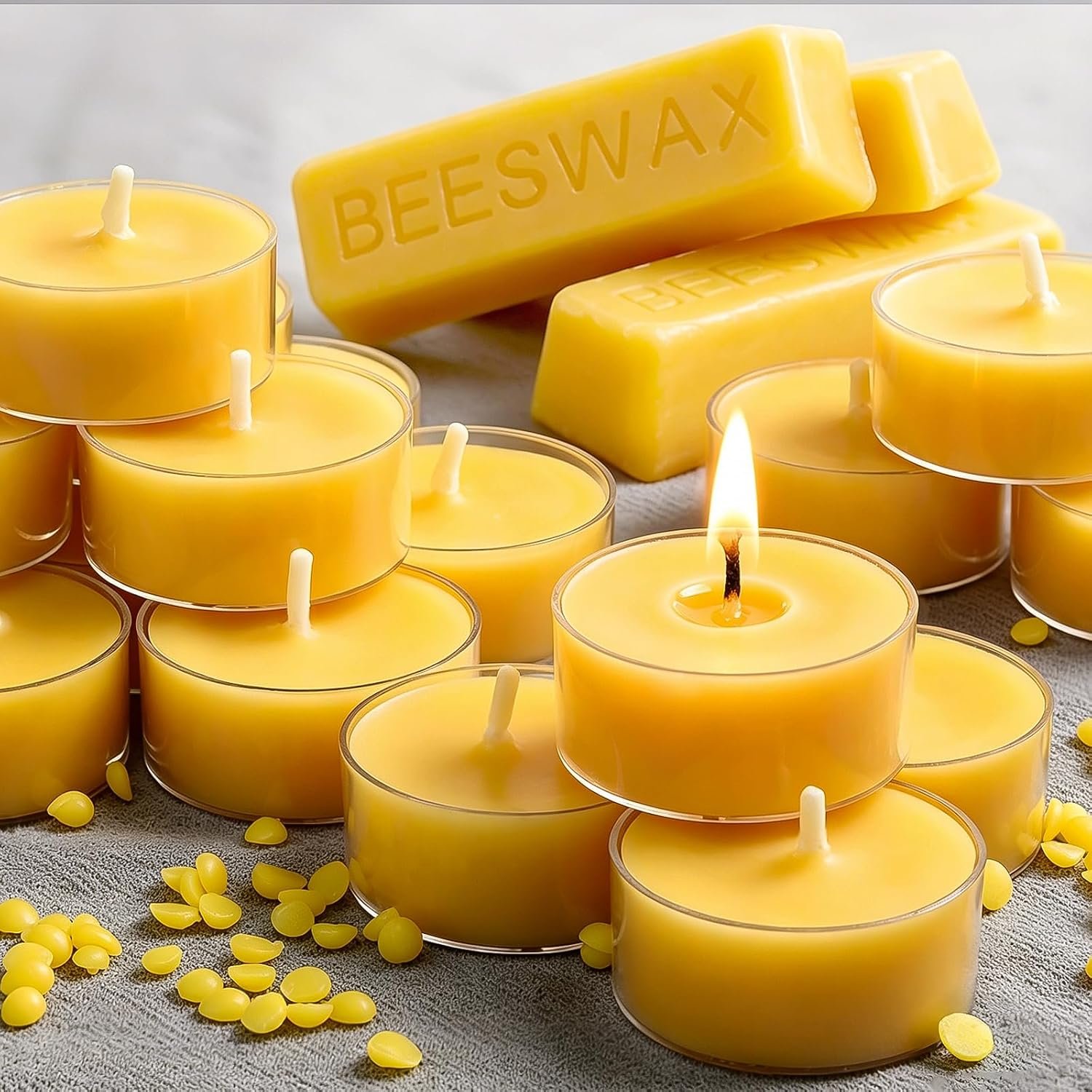 Beeswax Tea Lights Candles 16 Pack, 4 Hours Clean Burn