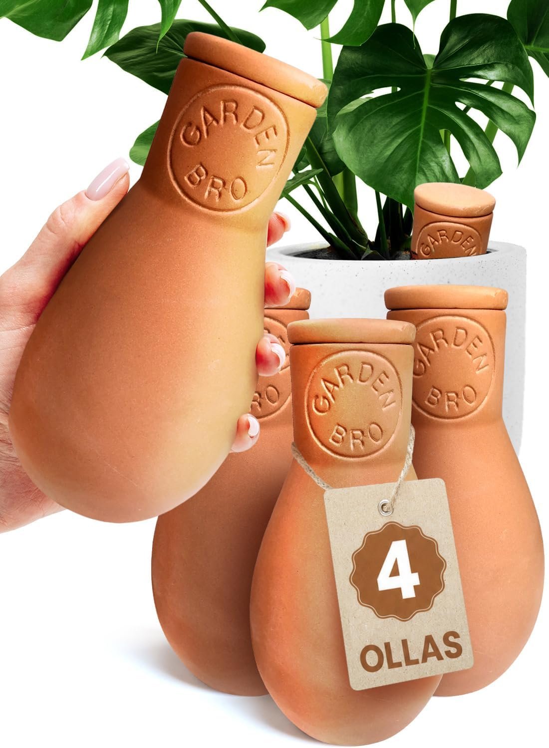 4 Pcs Ollas Terracotta Watering Pots Large – 14 Oz Terracotta Self Watering Globes For 1-week Easy To Refill – Clay Garden Olla Pots Plant Waterers While On Vacation Outdoor & Indoor [4pcs Large 14oz]