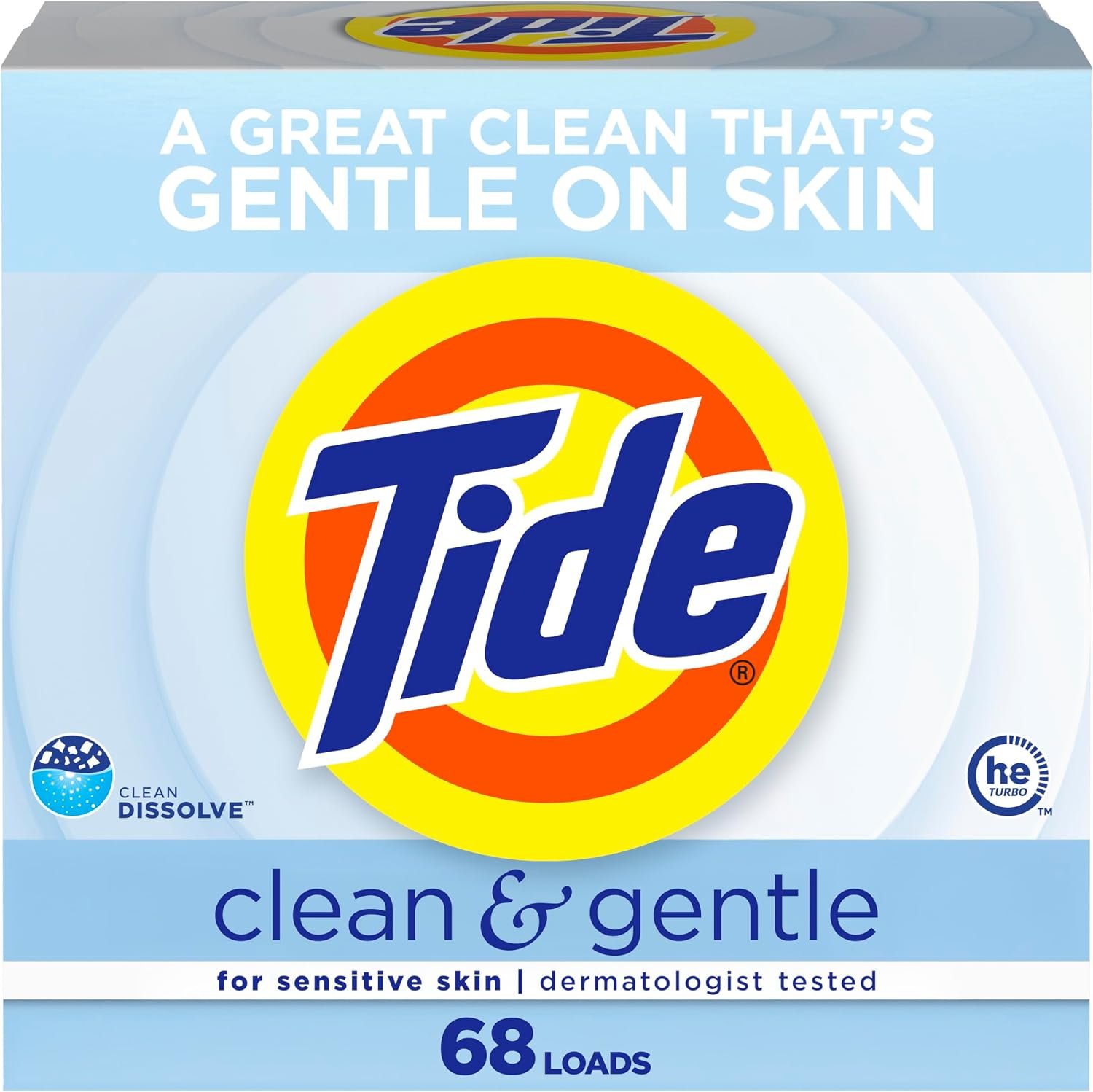 Tide Clean and Gentle Powder Laundry Detergent, Unscented, 68 Loads, 77 oz