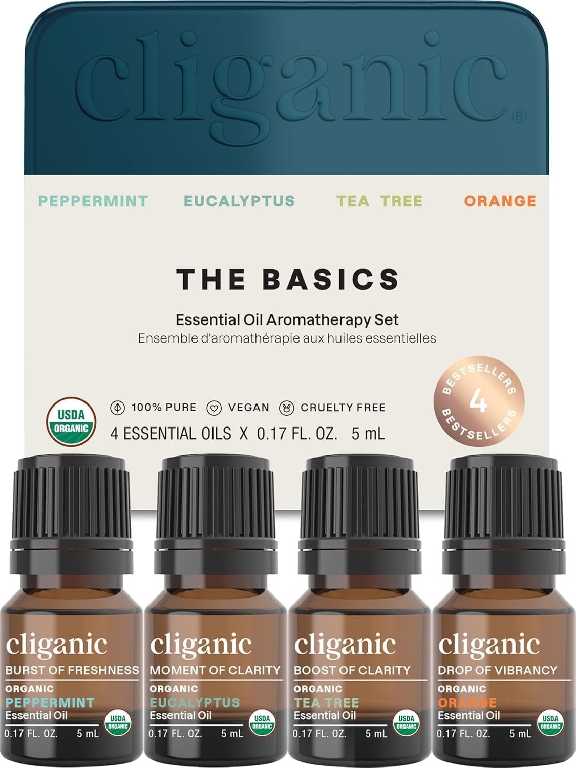 Cliganic Organic Essential Oils Set for Home Diffuser 100% Pure Top 4, 2Pk