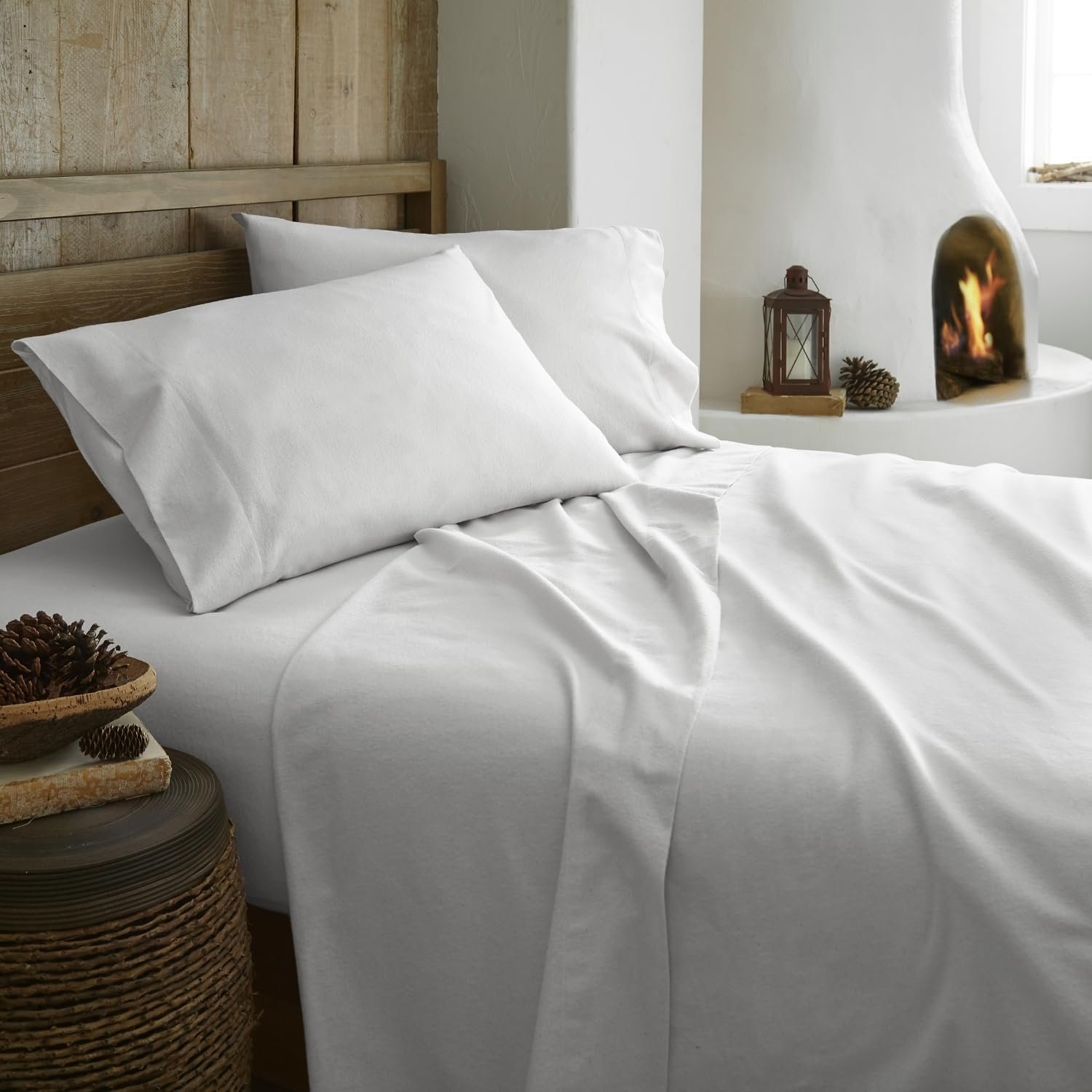 100% Organic Flannel Sheets Queen Size – GOTS Certified 100% Cotton Flannel Sheets Set with Comfortable Soft Brushed Finish & Deep Pocket – 1 Flat 1 Fitted & 2 Pillowcases (White, Queen)