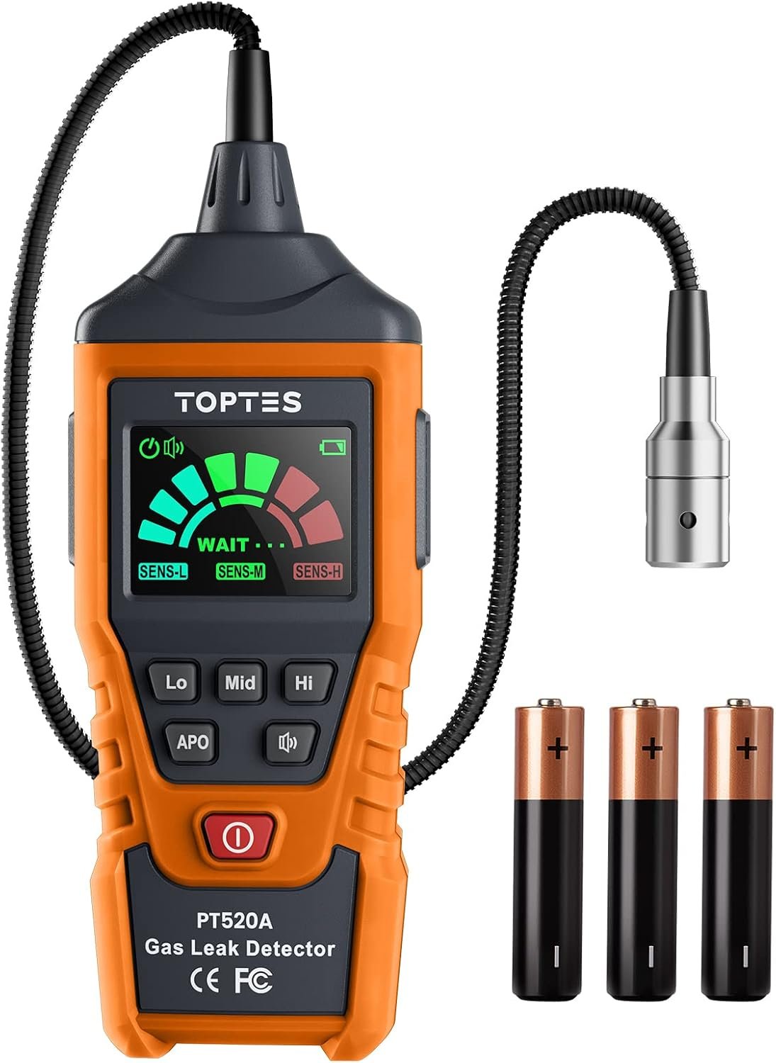 PT520A Natural Gas Detector, Gas Leak Detector with 17-Inch Gooseneck, Locating The Source Like Propane, Methane, and Butane for Home and RV (Includes Battery x3) – Orange
