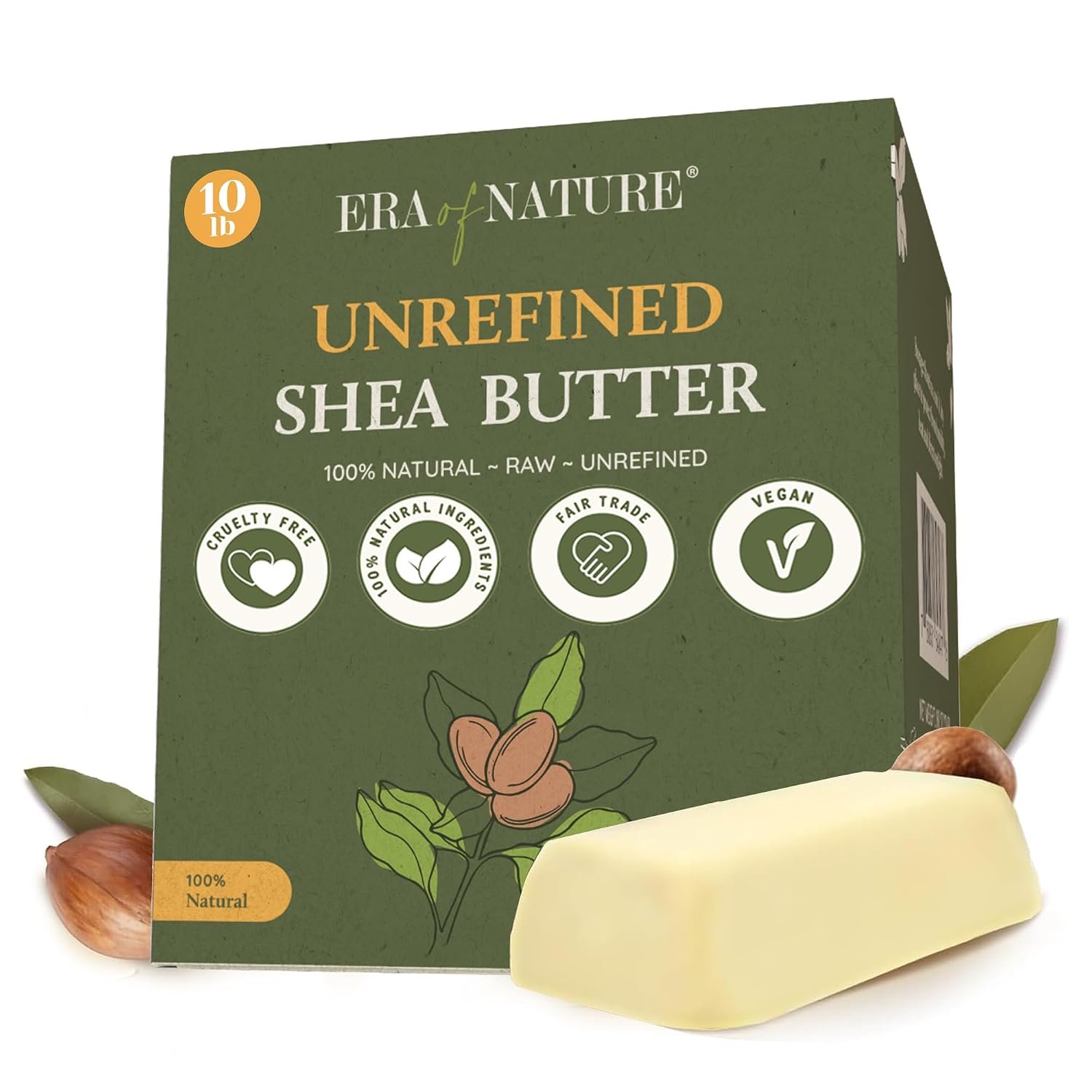 era of nature Organic Unrefined Raw African Ivory White Shea Butter 16oz – Moisturizing Raw Shea Butter Bar for Skin & Hair, DIY Lip Balm Base, Cream, Soap & Lotion Making Supplies Kit, Skincare