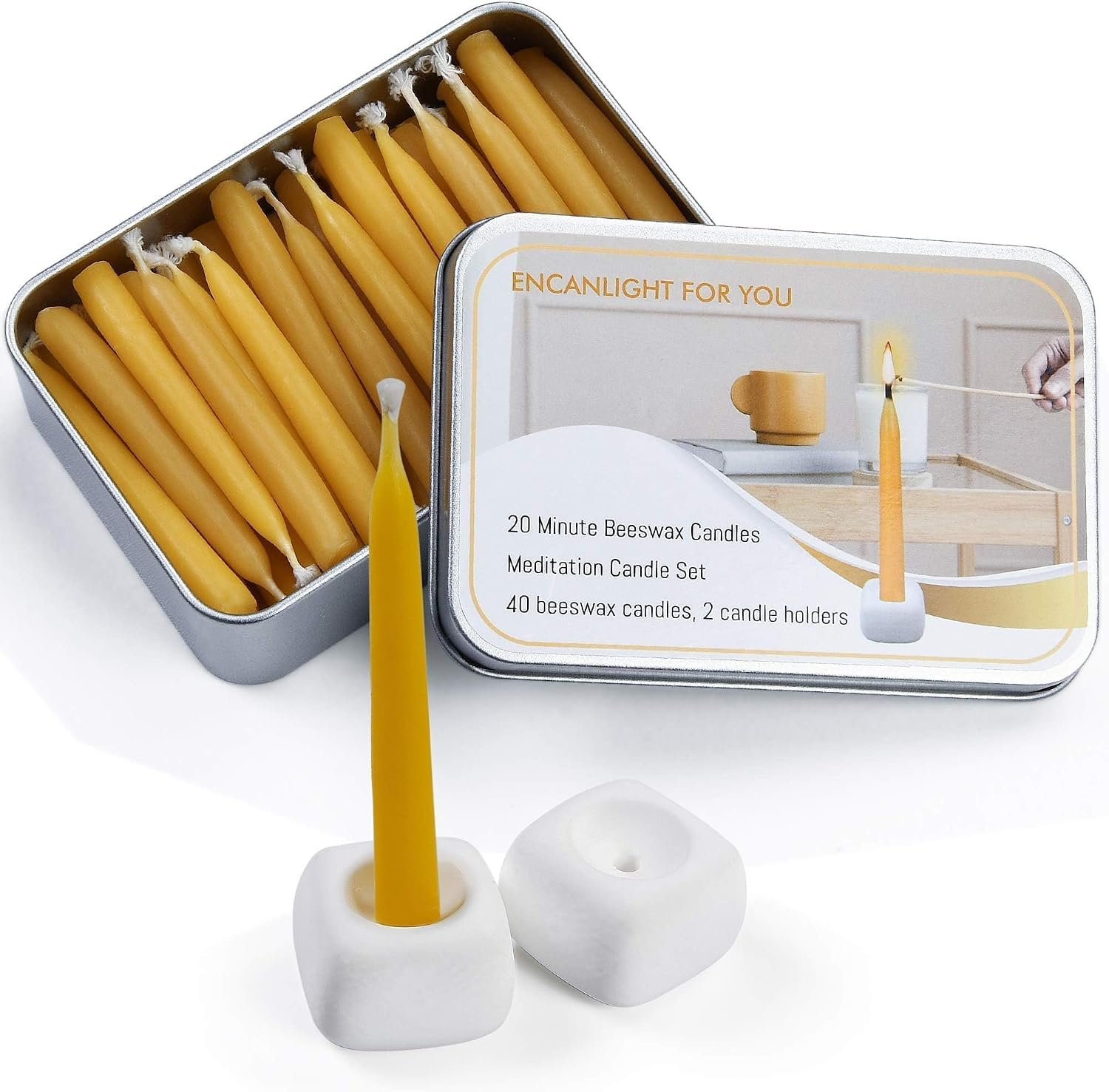 20 Minute Mini Candles Set,2.6 Inch Small Bees Wax Taper Meditation Candles 40Pcs,Candles Smokeless,Dripless for Home,Womens Gifts Yogas-Yellow