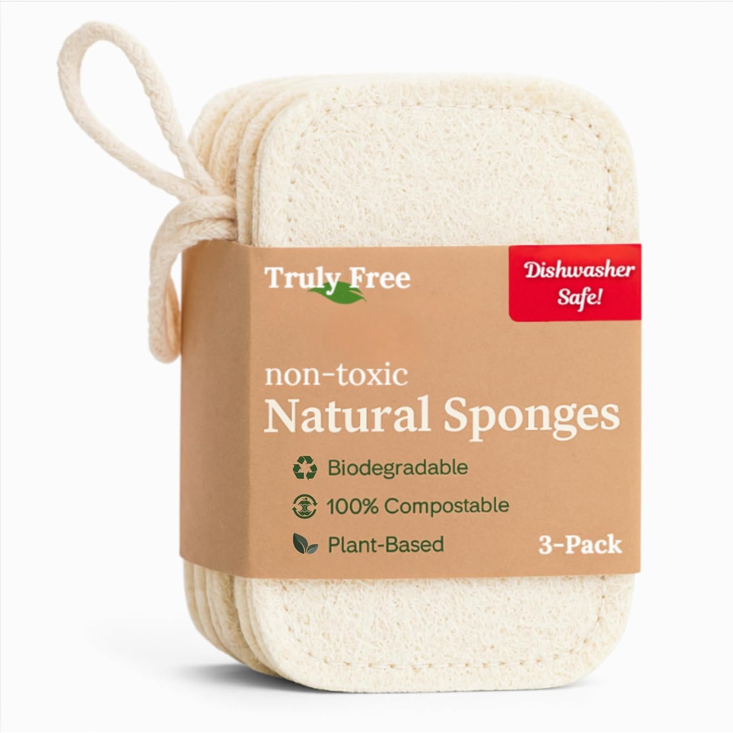 Truly Free Natural Cleaning Sponges – 4.4×2.8in – Pack of 3