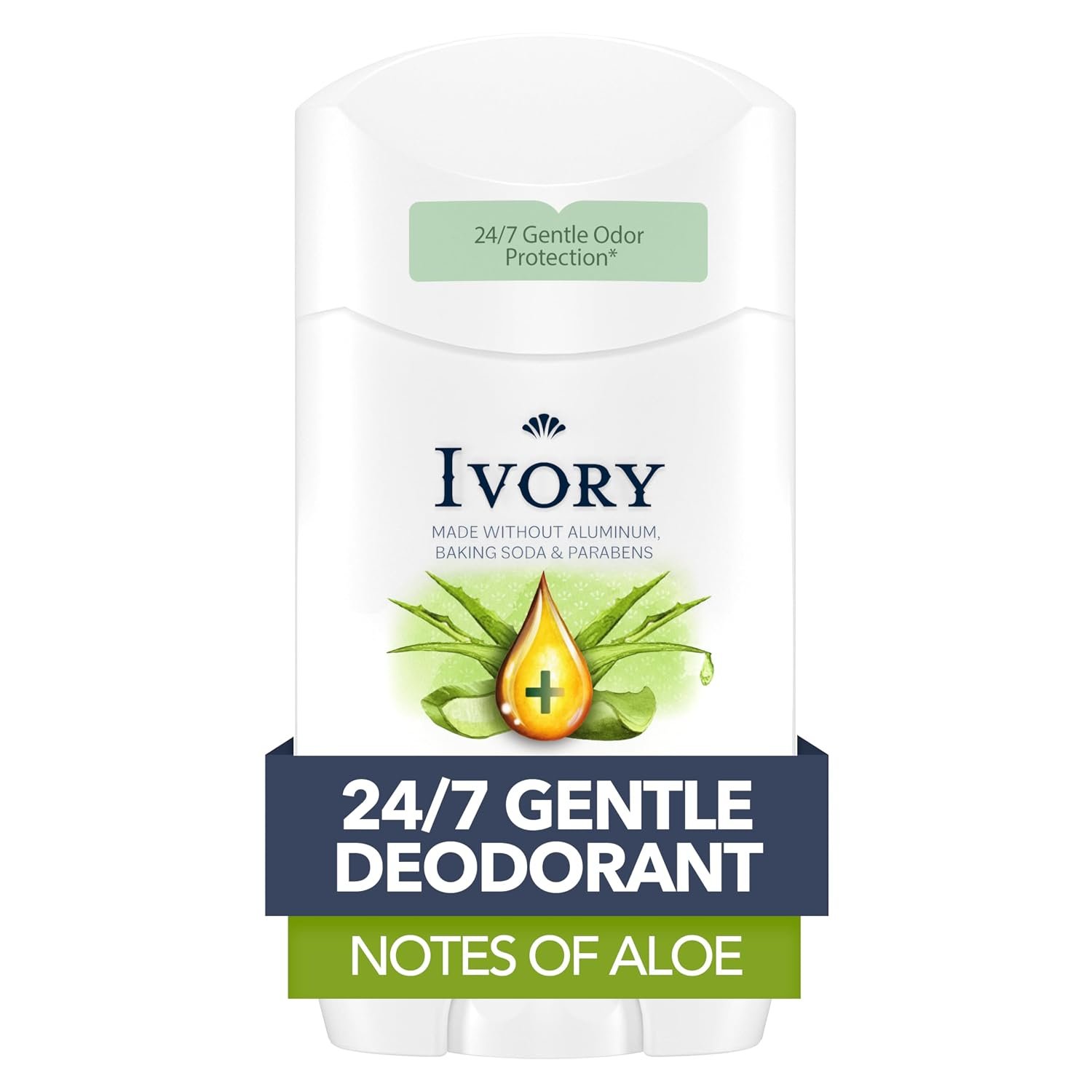 Ivory Aluminum Free Deodorant, Notes of Aloe, 24hr Gentle Deodorant, Dermatologist Tested, Baking Soda Free, Paraben Free, 2.4 oz
