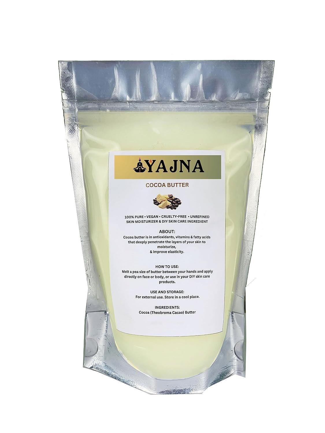 Yajna Organic Raw Cocoa Butter 100% Pure,Natural & Unrefined| Skin Moisturizer For Face, Body & Hair| 1 LBS/450 GM Premium Grade A | DIY Creams, Balms, Lotions, Soaps| Softens Dry & Tough Skin