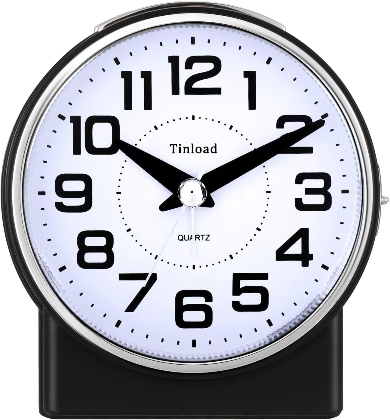 Tinload 4.3″ No Ticking Analog Alarm Clock,Silent Readable for Seniors,Easy to Set,Gradual Rise Alarm,Big Numbers,On/Off Switch on Side,Gentle Wake,Snooze,Lighted on Demand,Battery Operated,Black