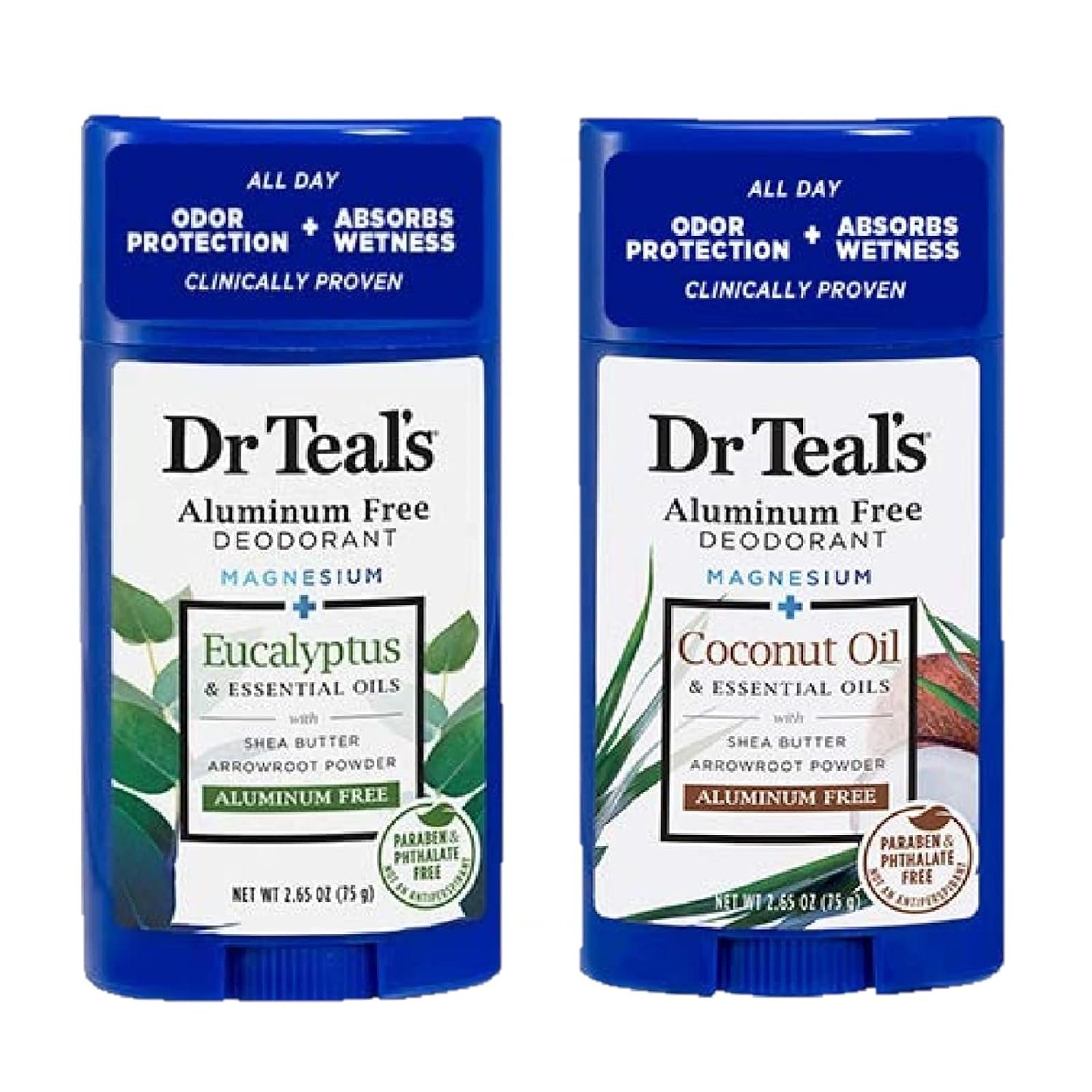 Dr. Teals Deodorant Variety Gift Set (2 Pack, 2.65oz Ea.) – Eucalyptus, & Coconut Oil – Essential Oils, Shea Butter & Magnesium Help Absorb Moisture & Keep Skin Clean & Healthy