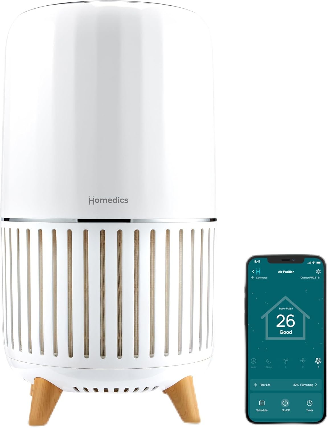 Homedics Smart Air Purifier 4-in-1 Tower for Large Rooms, Up To 1570 sq ft