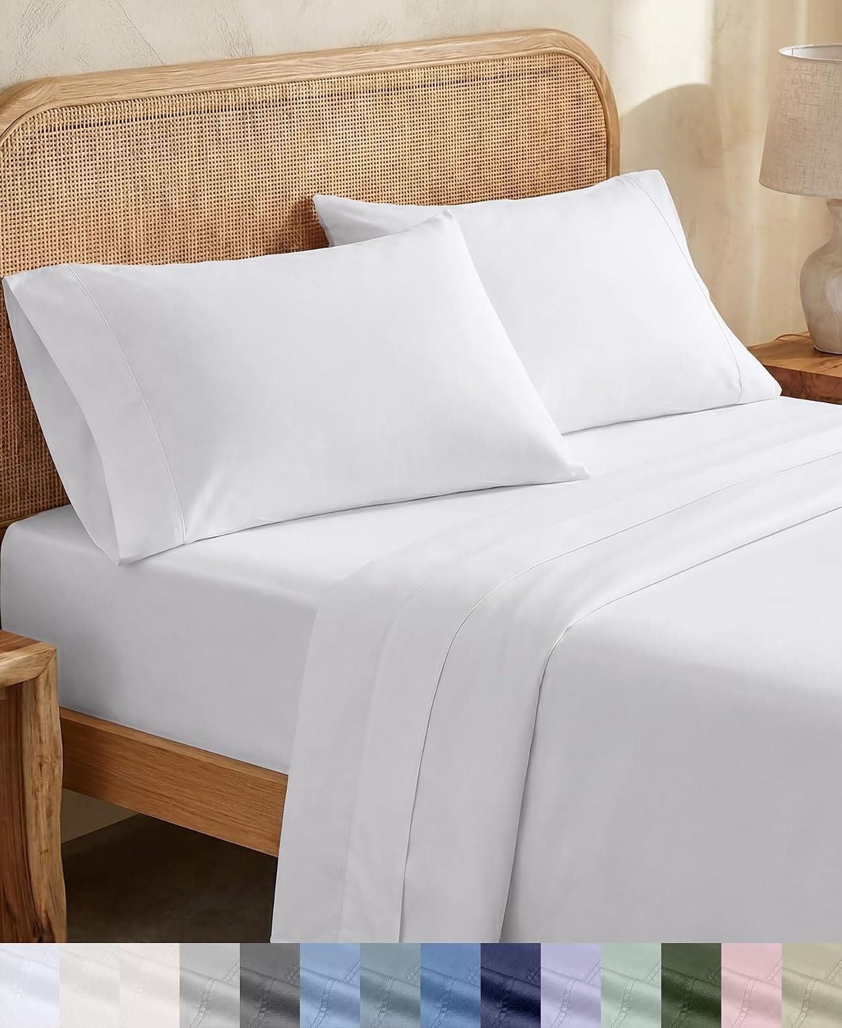 California Design Den 100% Organic Cotton King Size Sheets Set, White