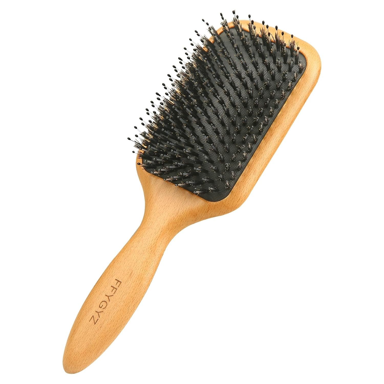 Boar Bristle Wooden Hair Brush – Premium Grade A Beechwood Paddle Handle, Redistributes Scalp Oils for Healing Dry Hair, Enhances Shine & Smoothness, for All Hair Types, for Men, Women, Kids, Elderly。
