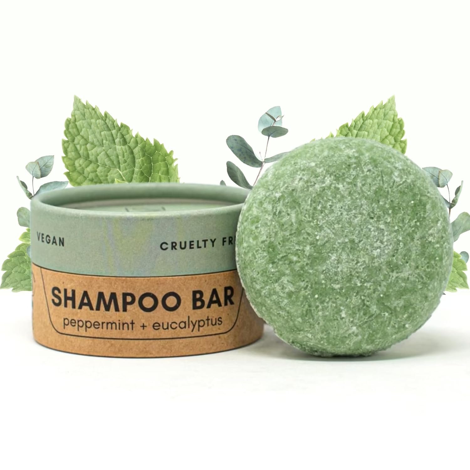 Shampoo Bar | Peppermint + Eucalyptus | Eco-friendly Shampoo with Travel Container | Natural Salon Quality, Zero Waste & Plastic Free
