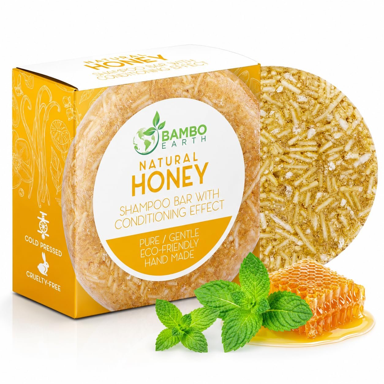 Solid Shampoo Bar And Conditioner Effect Hair Soap – 100% Organic Shampoo Bars For Hair With All Natural Plant Based Essential Oils And Zero Waste Biodegradable Packaging (Honey)