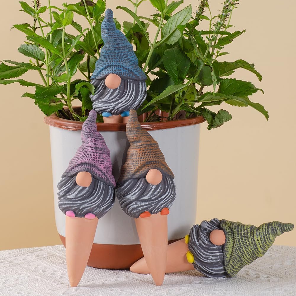 4 Pack Terracotta Watering Spikes, Vacation Self-Watering Planters Devices – Continuous Moisture with Slow Release Watering System – Perfect for Indoor Outdoor Plants (Gnome)