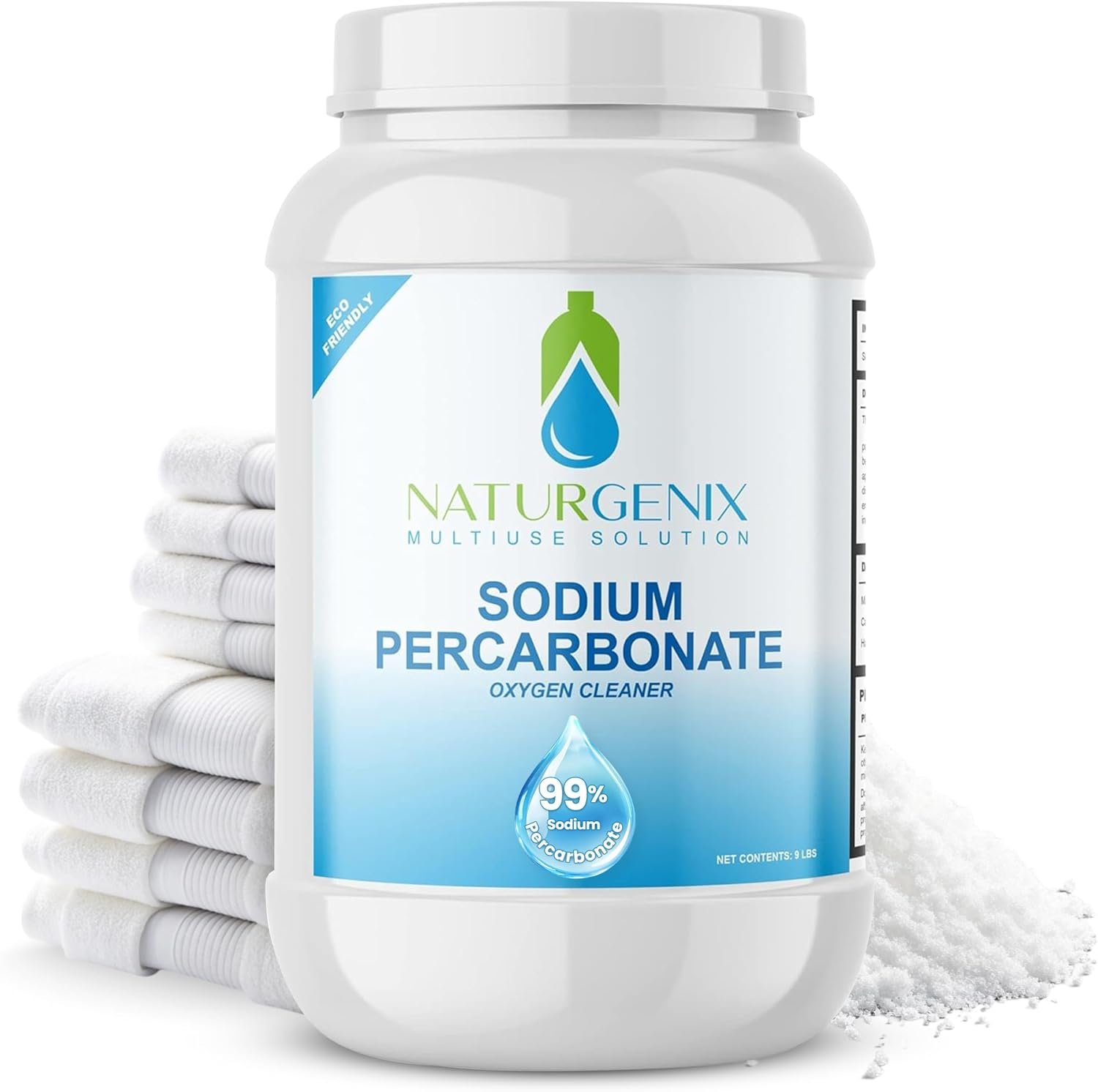 Sodium Percarbonate Powder 99% Purity – Oxygen Bleach, Hydrogen Peroxide Release Cleaner for Laundry, Dishwasher, Deodorizing & Stain Removal, Multi-Surface Use, Color-Safe (9 lbs)