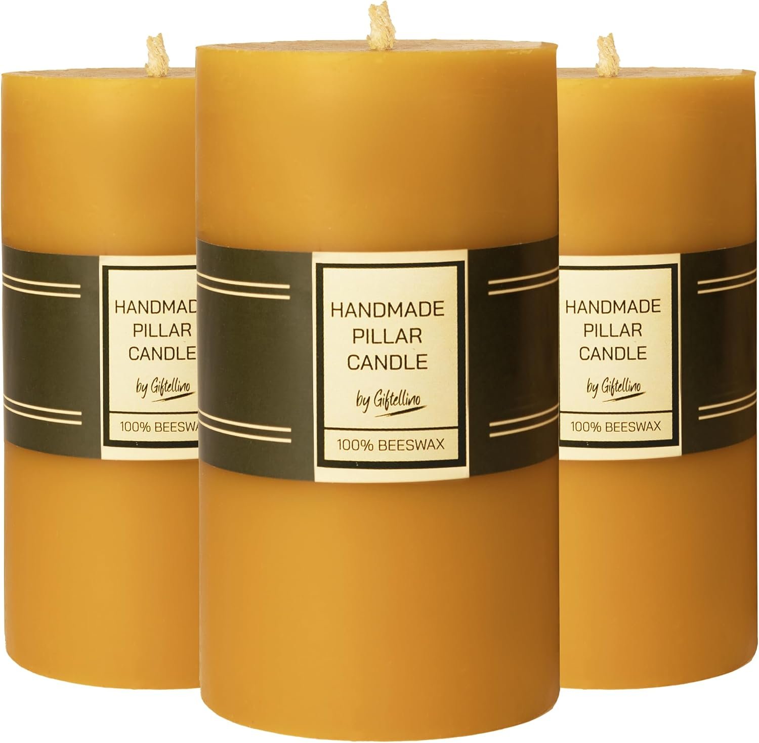 100% Pure Beeswax Pillar Candle Set of 3-21 Hours Lasting Smokeless Pillar Candles with Cotton Wick – Unscented Candle Lover Gift – Dripless Beeswax Pillars