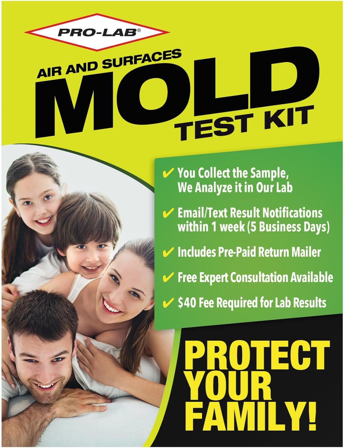 PRO-LAB DIY Mold Test Kit for Home Air Quality, Comprehensive Mold Detection with Expert Consultation, Pre-Paid Mailer, Detailed Emailed Report – Air & Surface Testing, 40 Lab Analysis Fee Required