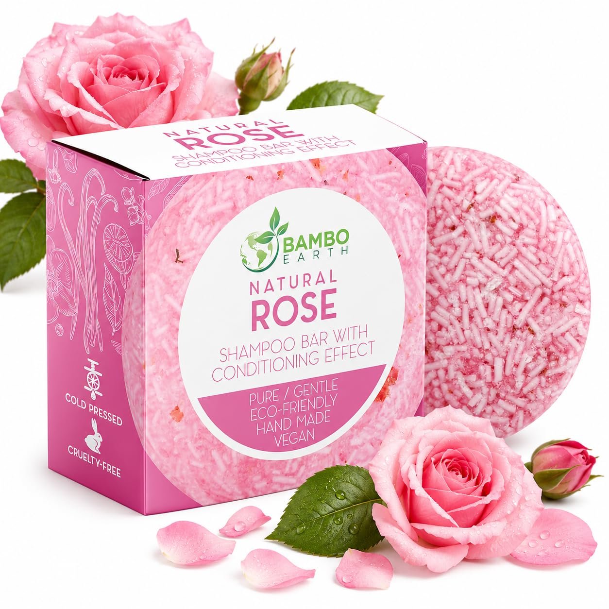 Solid Shampoo Bar And Conditioner Effect Hair Soap – 100% Organic Shampoo Bars For Hair With All Natural Plant Based Essential Oils And Zero Waste Biodegradable Packaging (Rose)