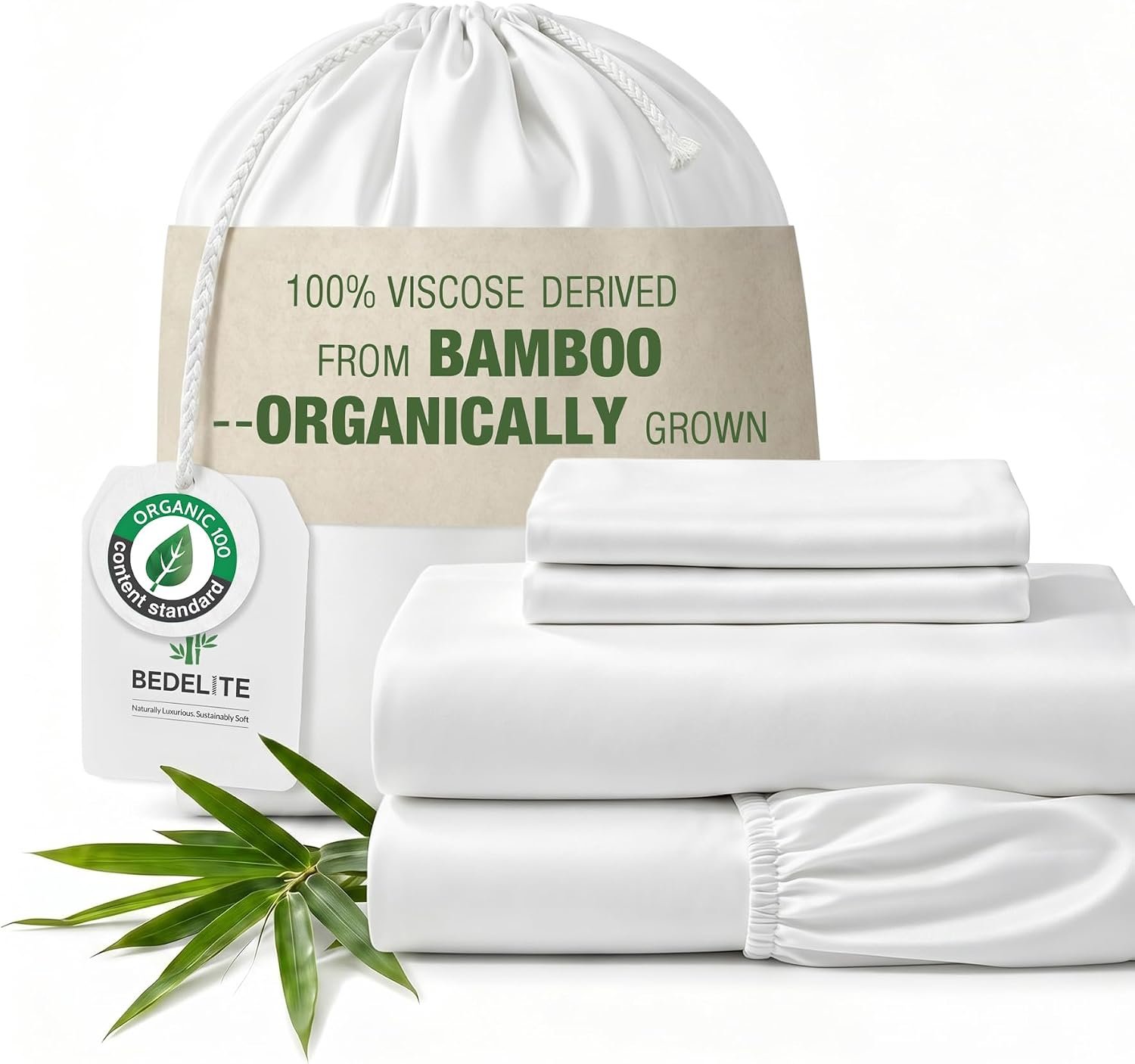 BEDELITE Bamboo Viscose Sheet Set, Queen Size, 4 Pieces, White