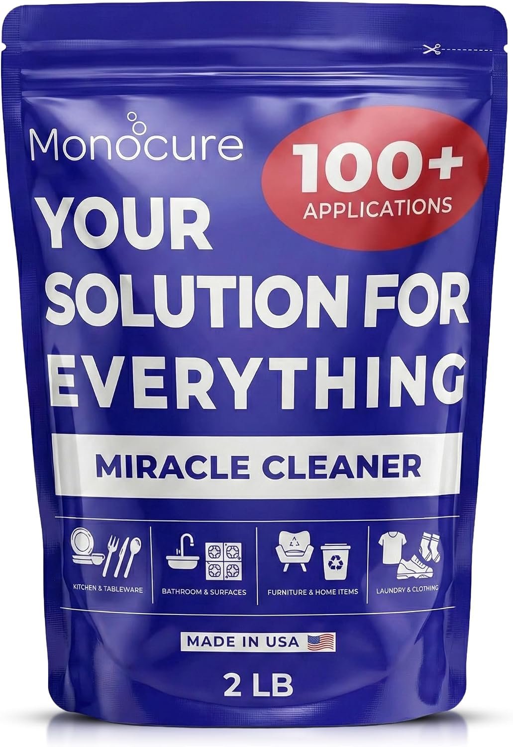 Monocure Miracle Cleaner – Multipurpose Oxygen Bleach Powder with Sodium Percarbonate – Detergent Cleaner for Bathroom, Shower, Floor, Grout, Upholstery, Kitchen and Clothes Stain Remover