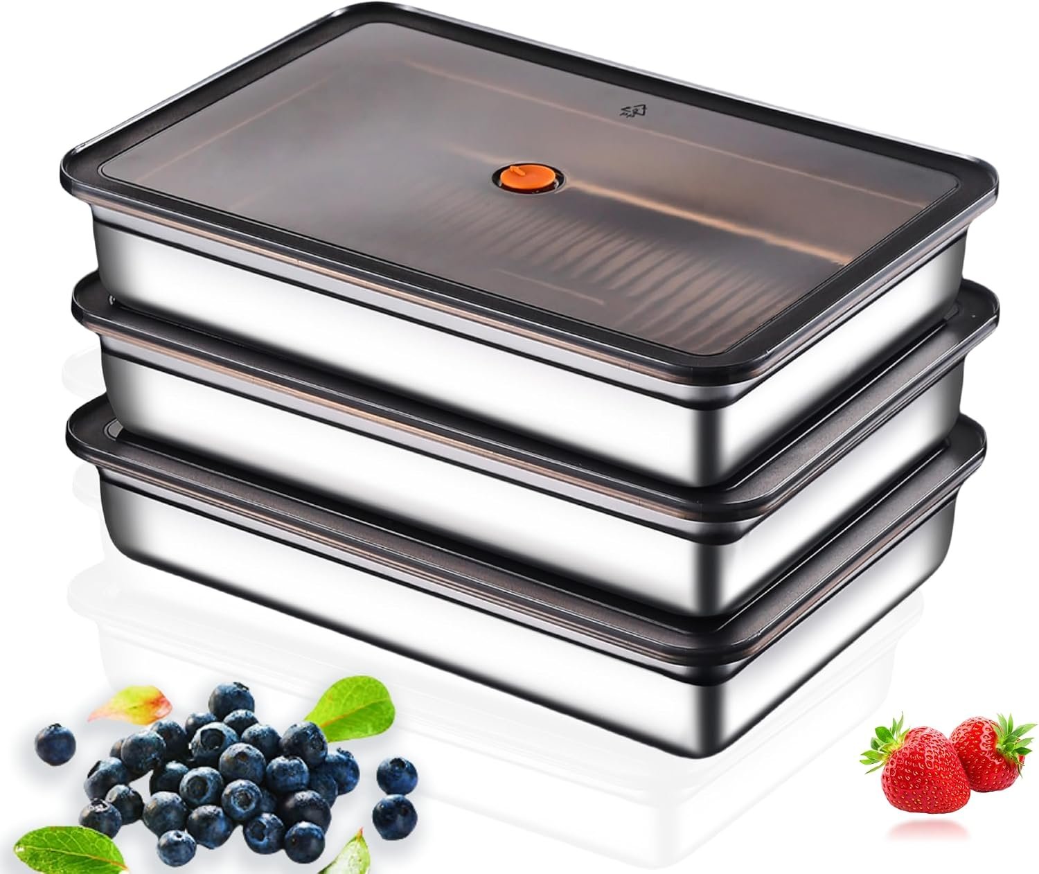 Stainless Steel Food Storage Containers, Silver, 3-Piece Set