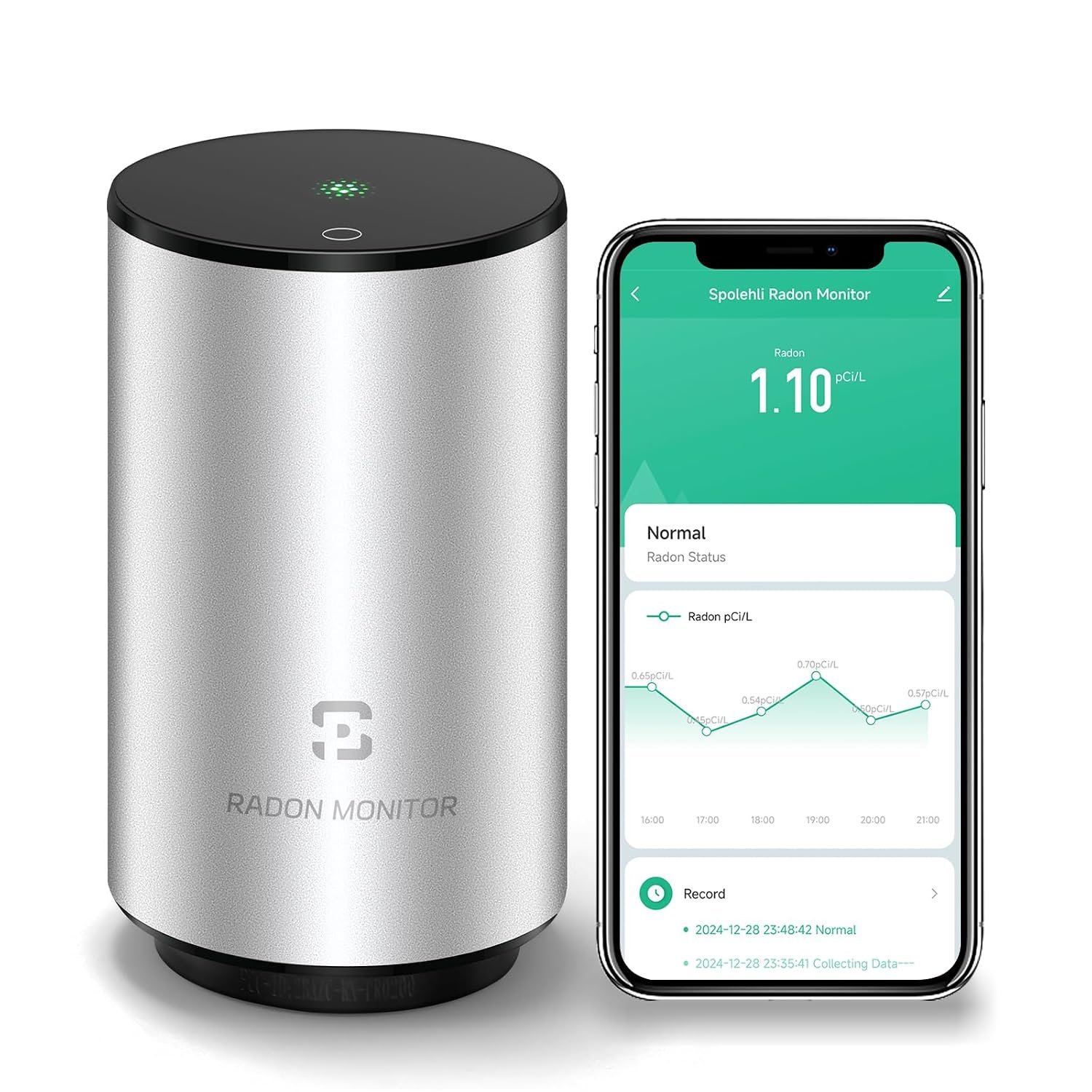 【2026 Upgrade】Spolehli Home Radon Detector, Smart Monitor with High-presion Radon Sensor, Fast Capture of Fluctuating Levels with Trend Charts Data Sharing, Light & Alarm Notification-App& WiFi Needed