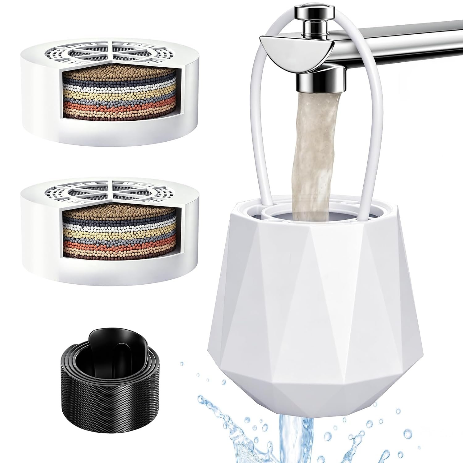 Bath Filter for Tub, Bathtub Water Filter 8-Stage, Bath Water Filter with 2 Pack Filters, Removes 90%+ Chlorine & Impurities, BPA Free, 2.5 GPM High Flow, 77°F-158°F for Skin & Hair Care