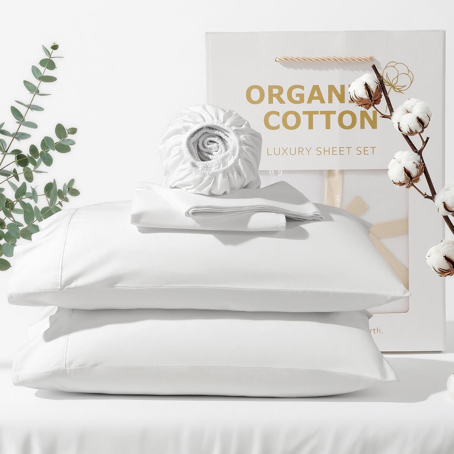 SONORO KATE 600 Thread Count 100% Organic Cotton Queen Size Sheet Set
